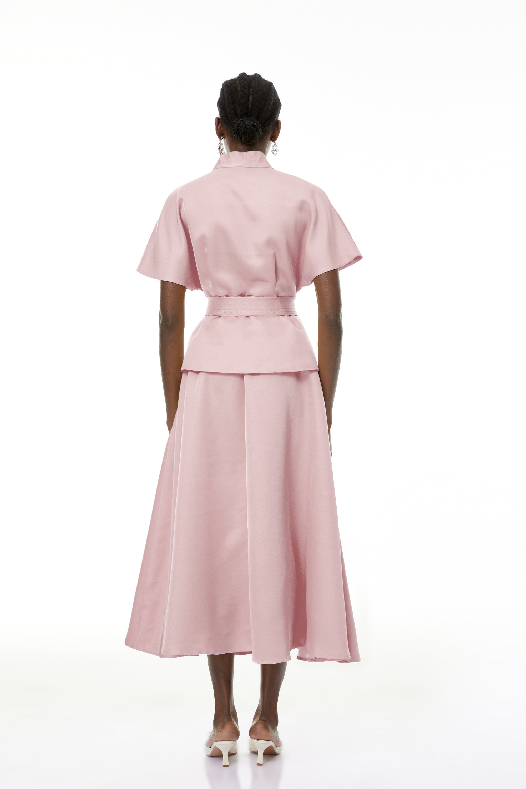 Johanna Pink Self-Tie Blouse & Skirt Set