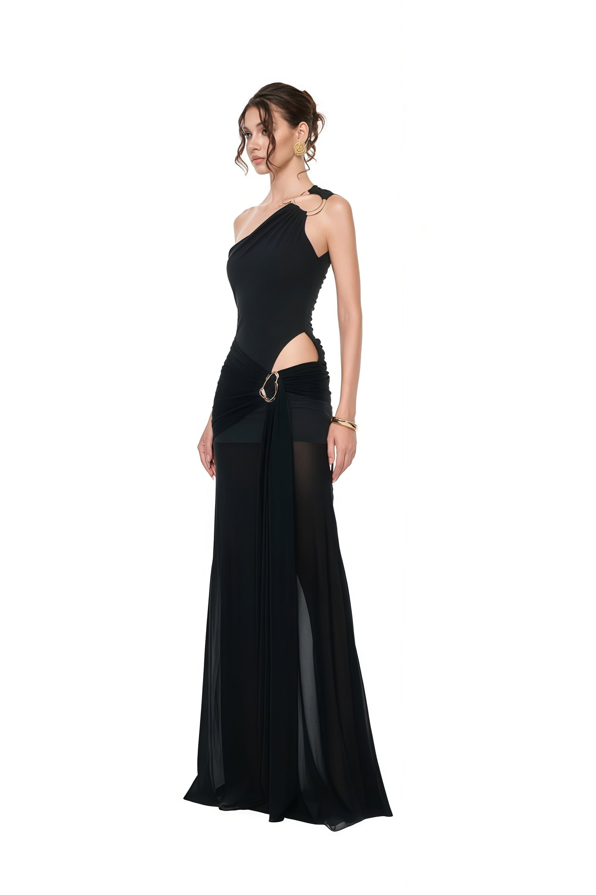 Tiziana Black One Shoulder Cut Out Maxi Dress