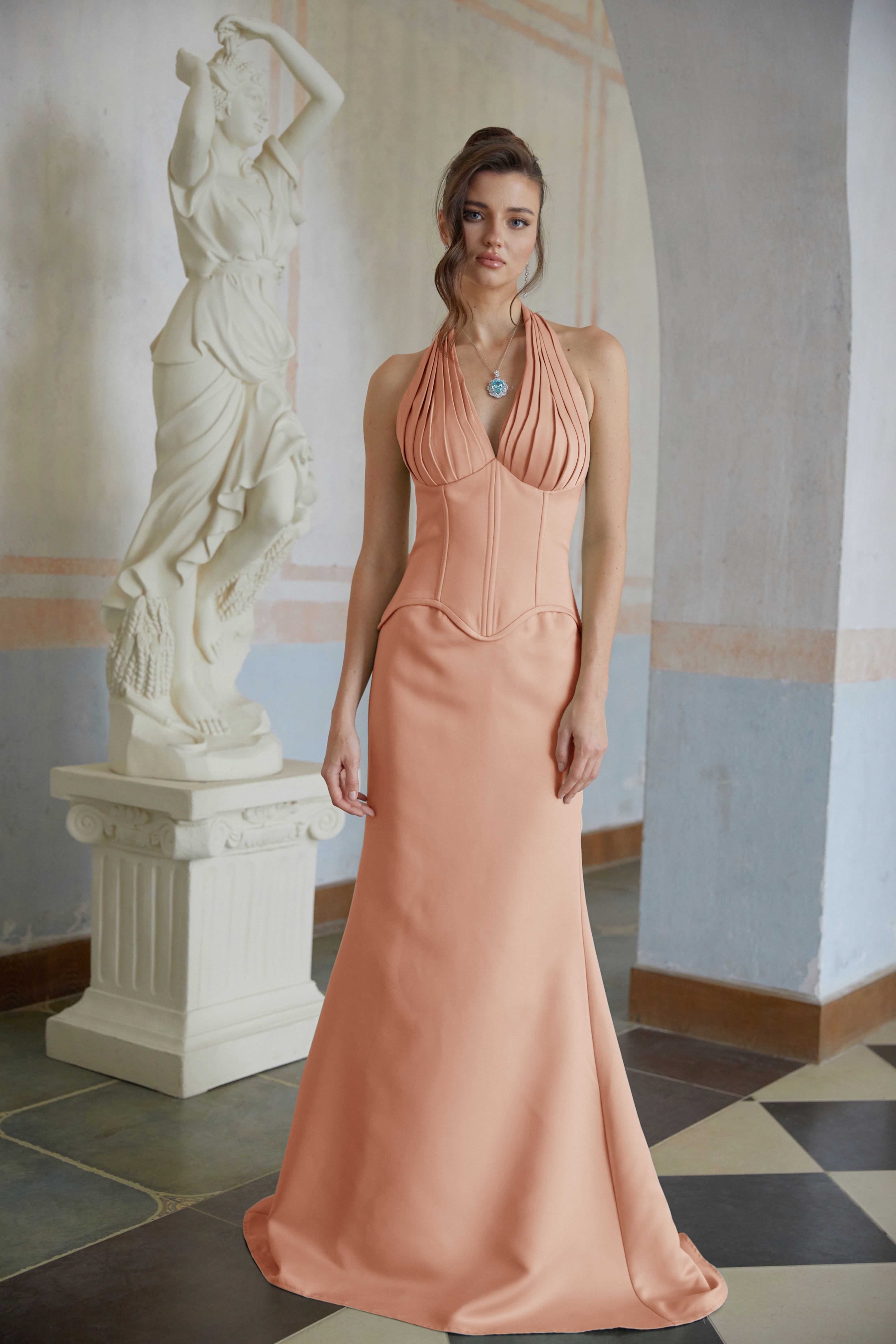 Aurélie Orange Halterneck Mermaid Maxi Dress