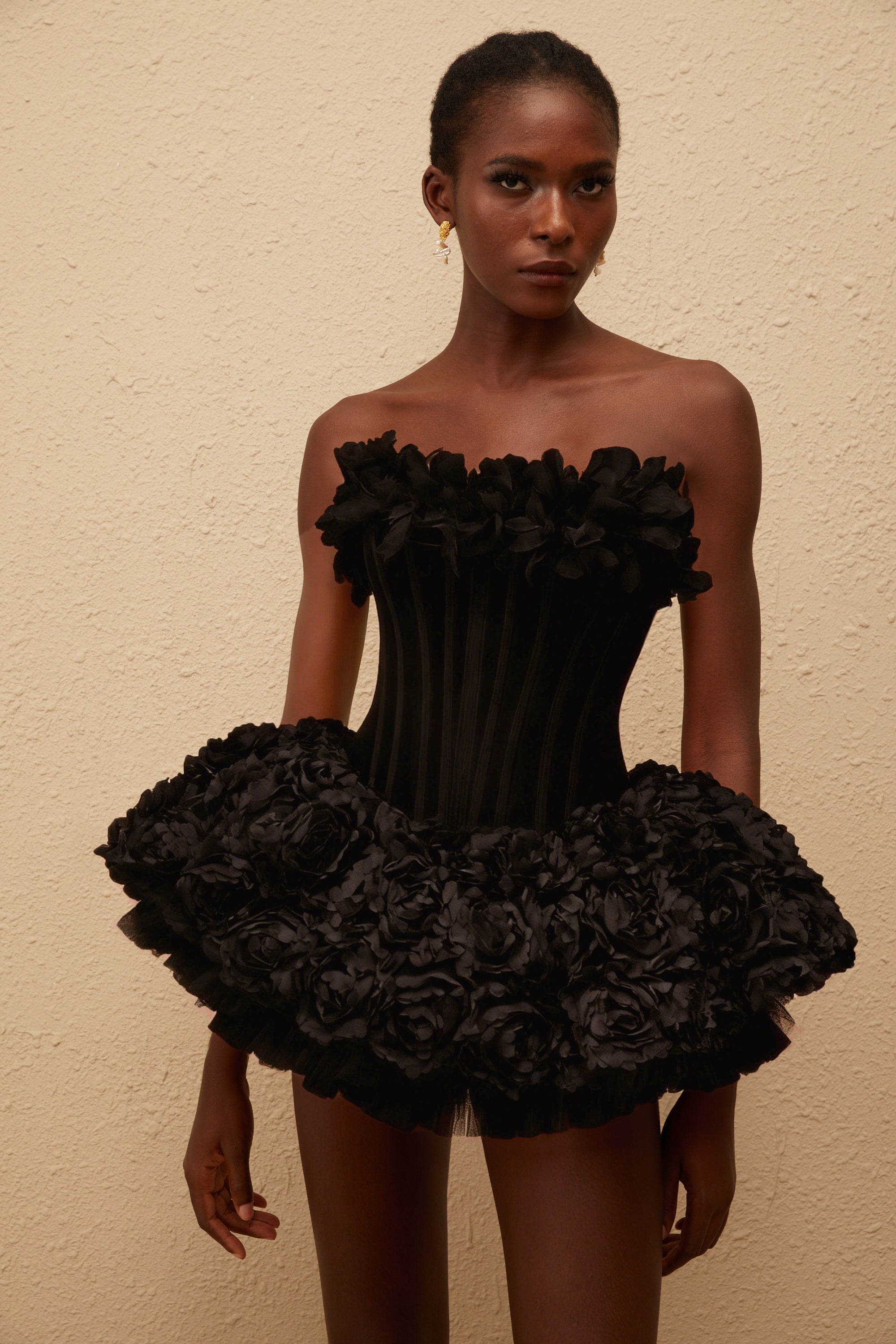 Rachel Black 3D Petal Tulle Mini Dress