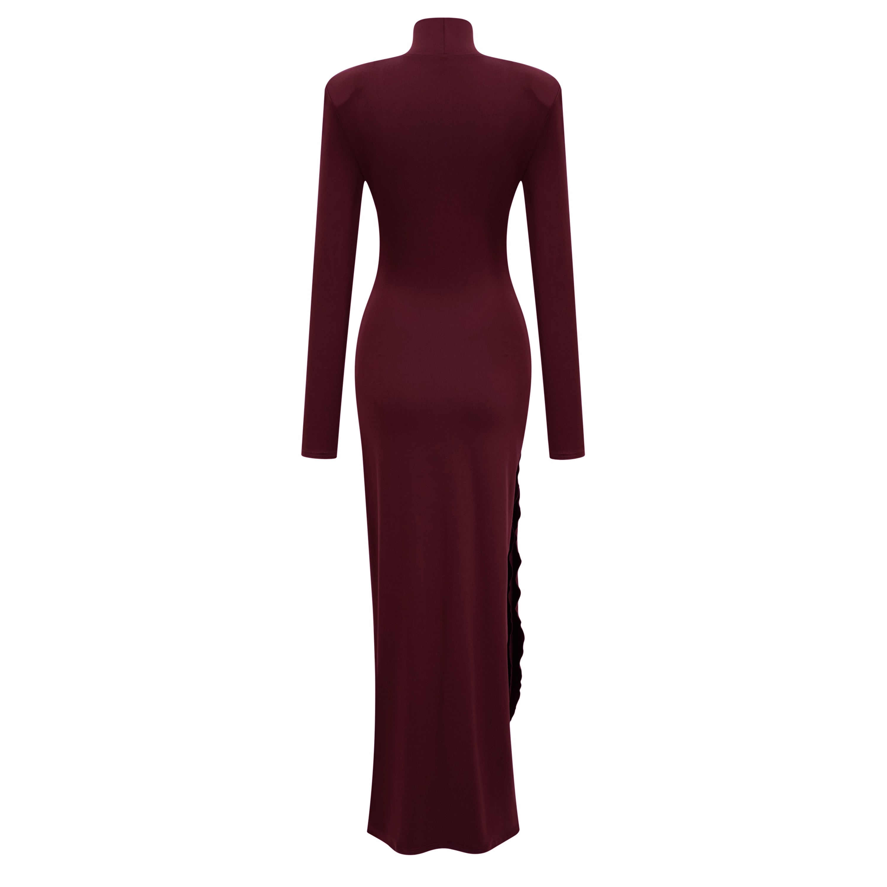 Maxikleid mit hohem Kragen und langen Ärmeln sowie Knoten-Detail