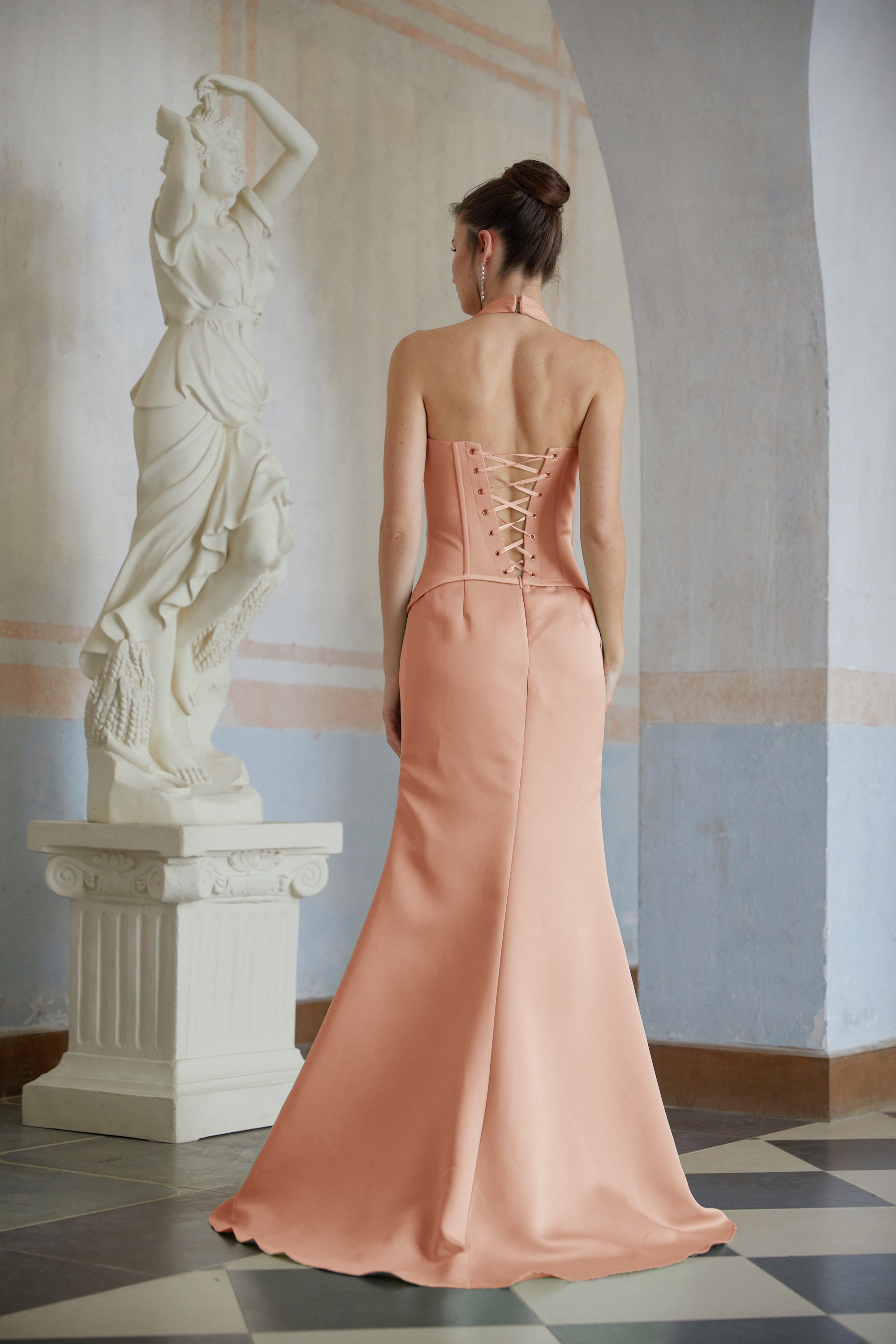 Aurélie Orange Halterneck Mermaid Maxi Dress