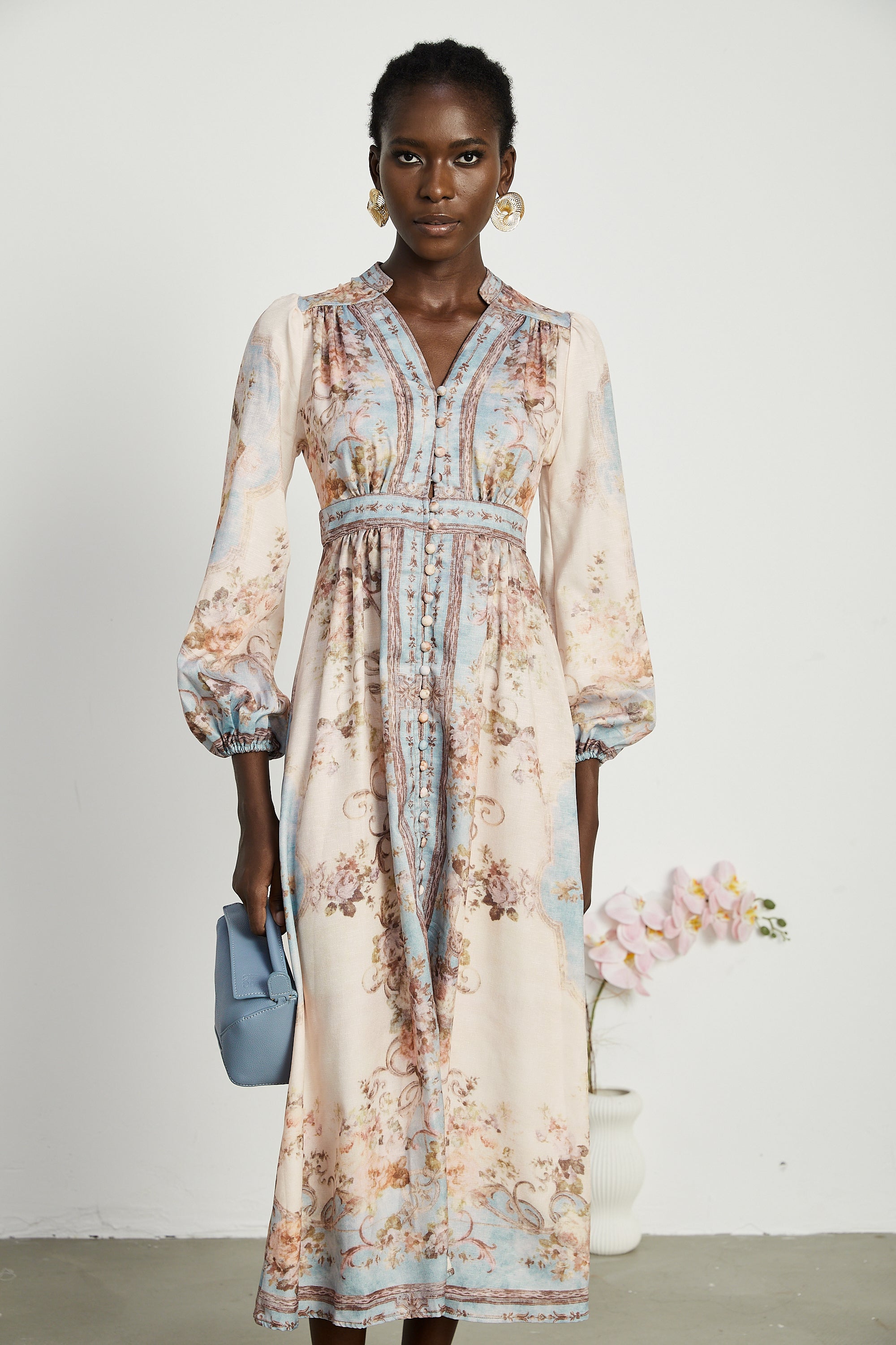 Camille Langärmliges Boho-Kleid mit Blumendruck