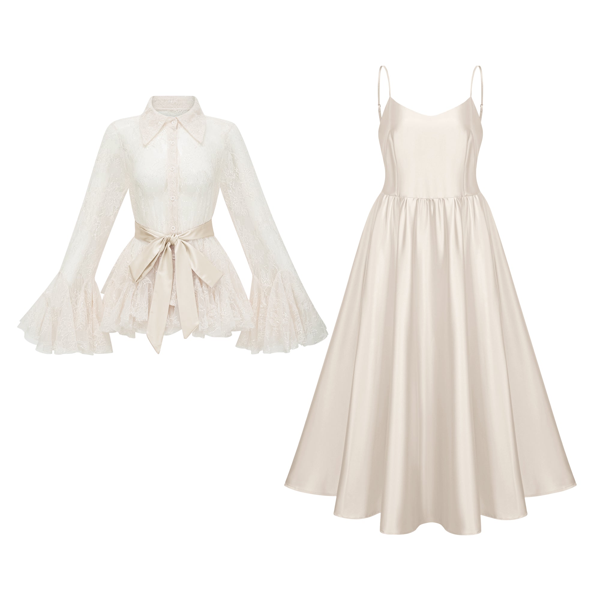 طقم بلوزة وفستان شبه شفاف من فاديلة