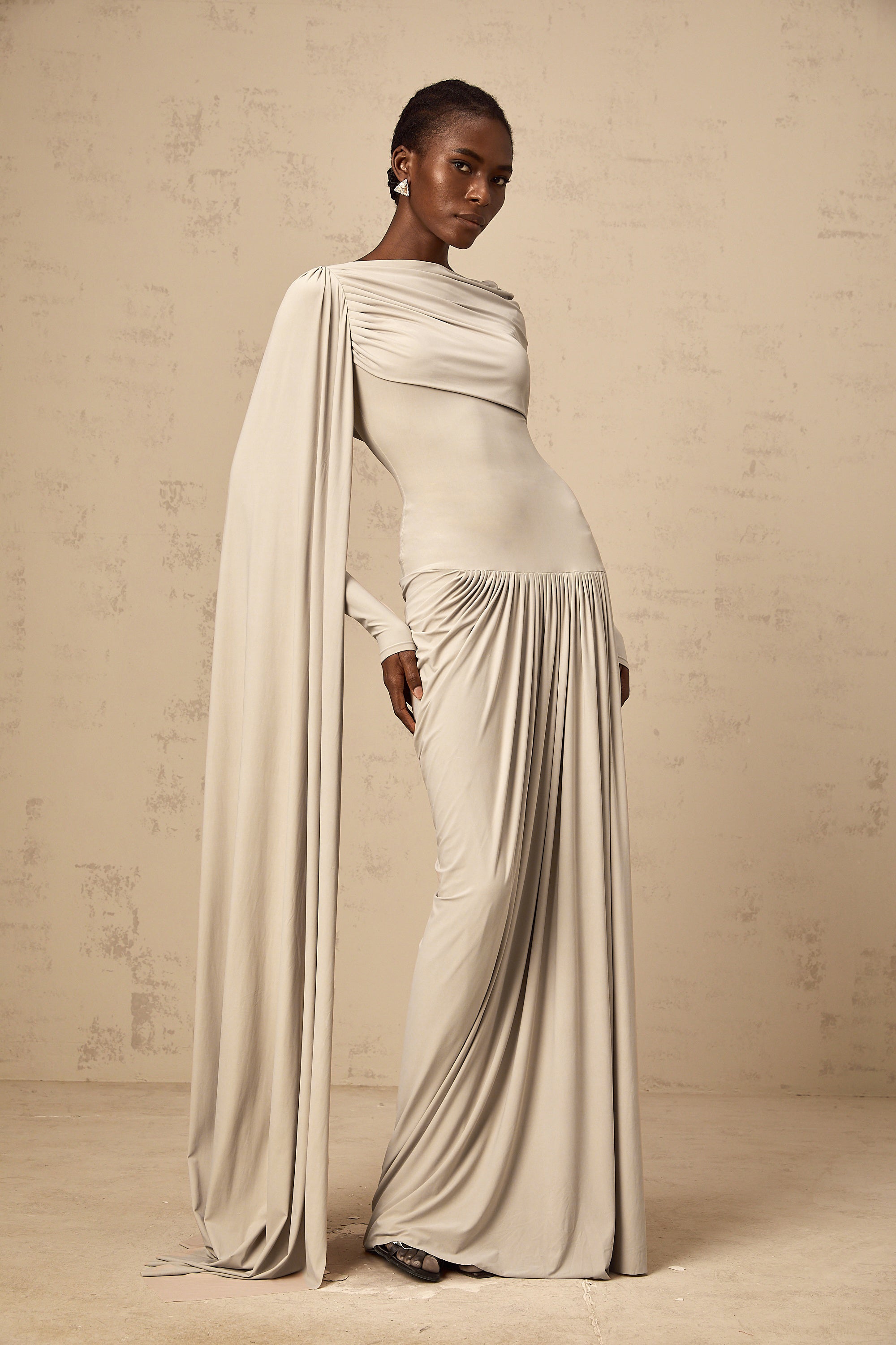 Gaëlle Neutrals Ribbon-design Draped Maxi Dress