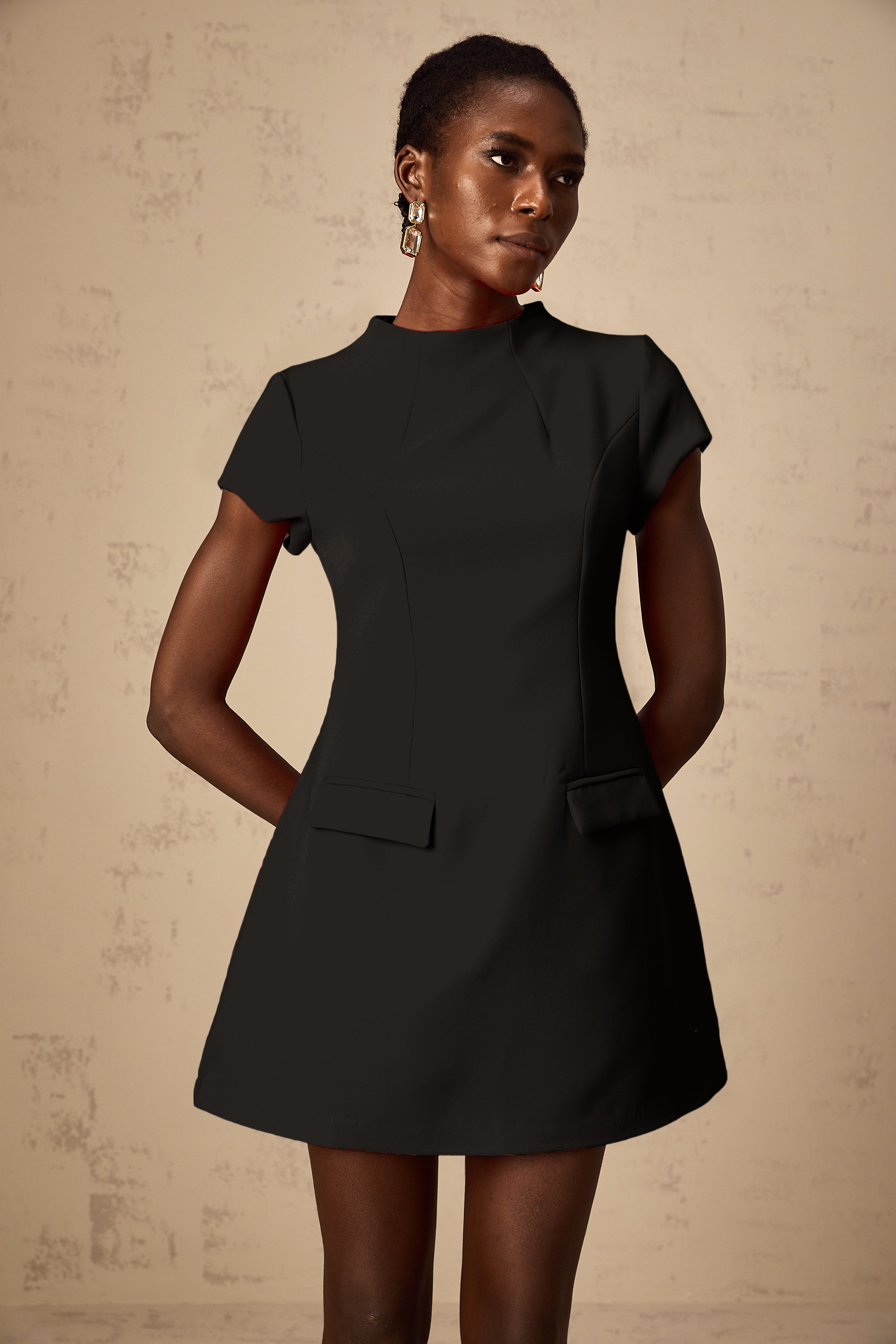 Esther Black Cap Sleeve Mini Dress