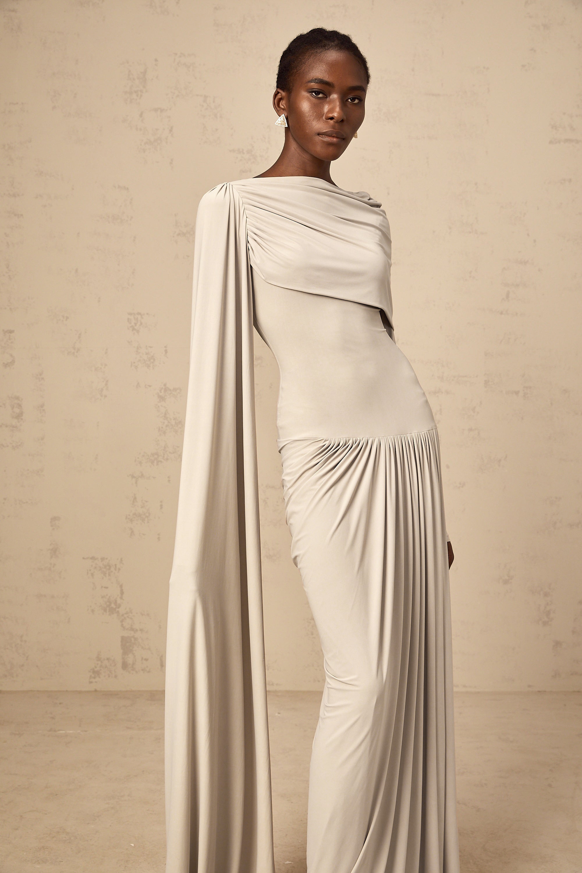 Gaëlle Neutrals Ribbon-design Draped Maxi Dress