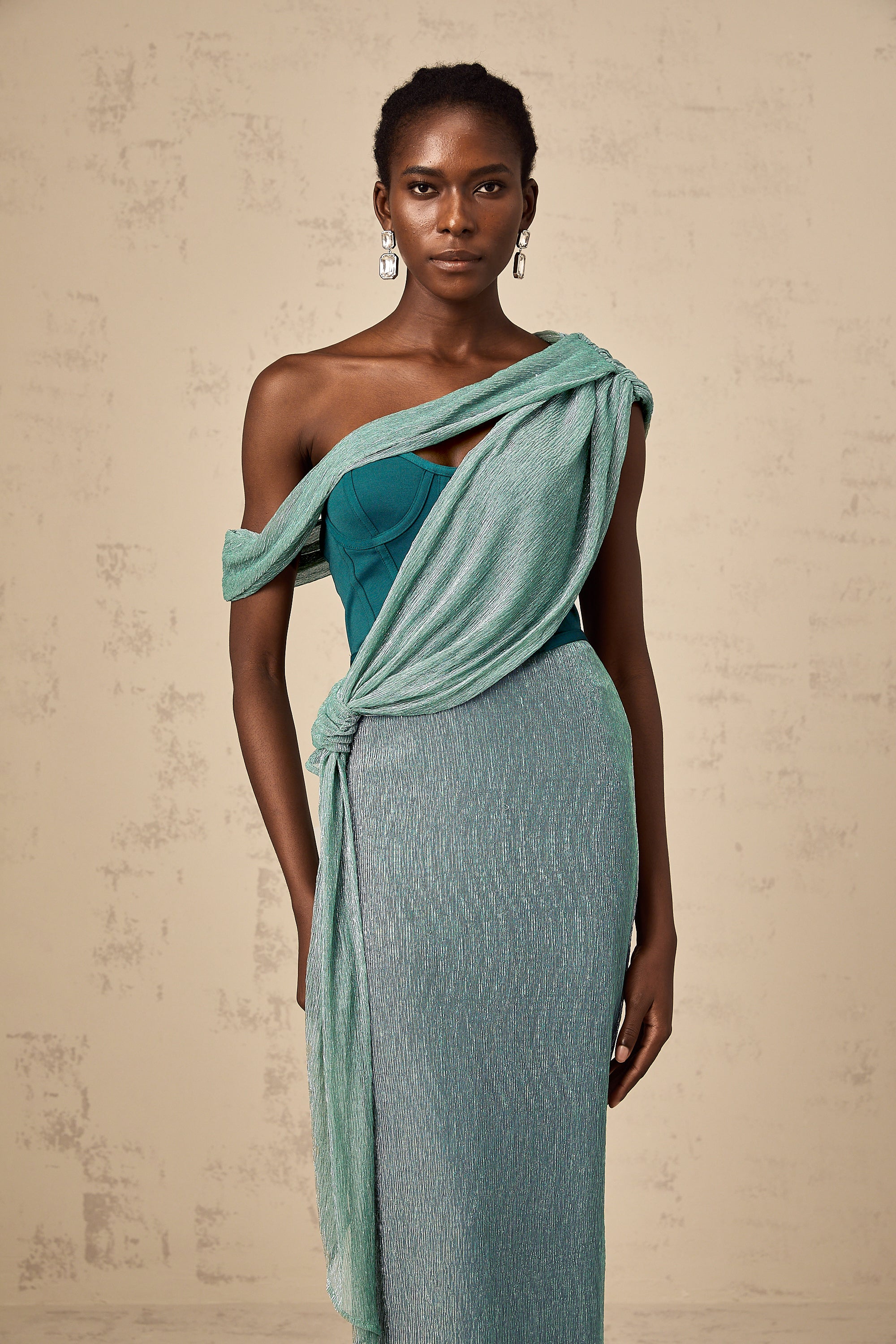 Delphine ribbon-design corset maxi dress in Green