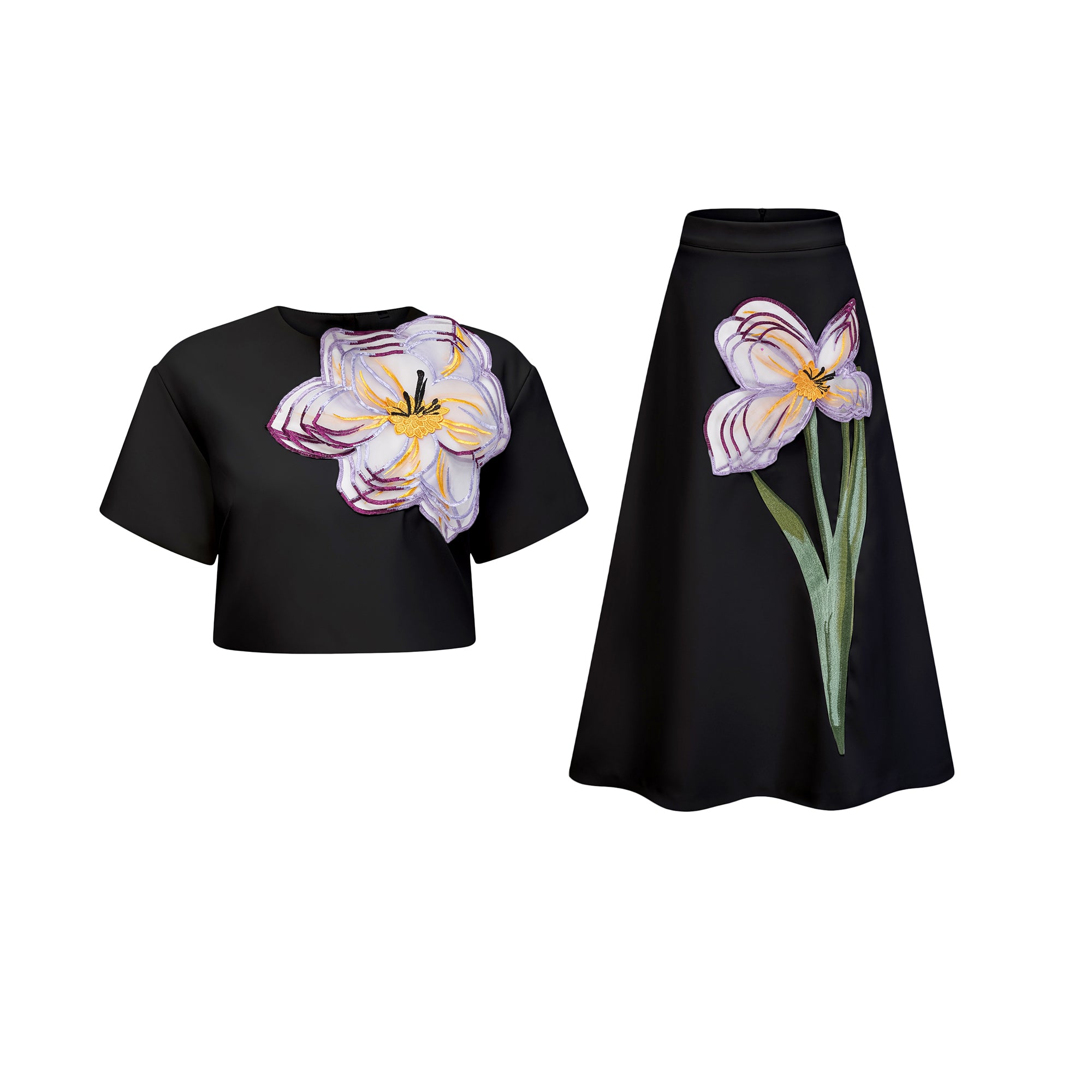 طقم إيرين بلاك المتطابق المطرز بالترتر والزهور