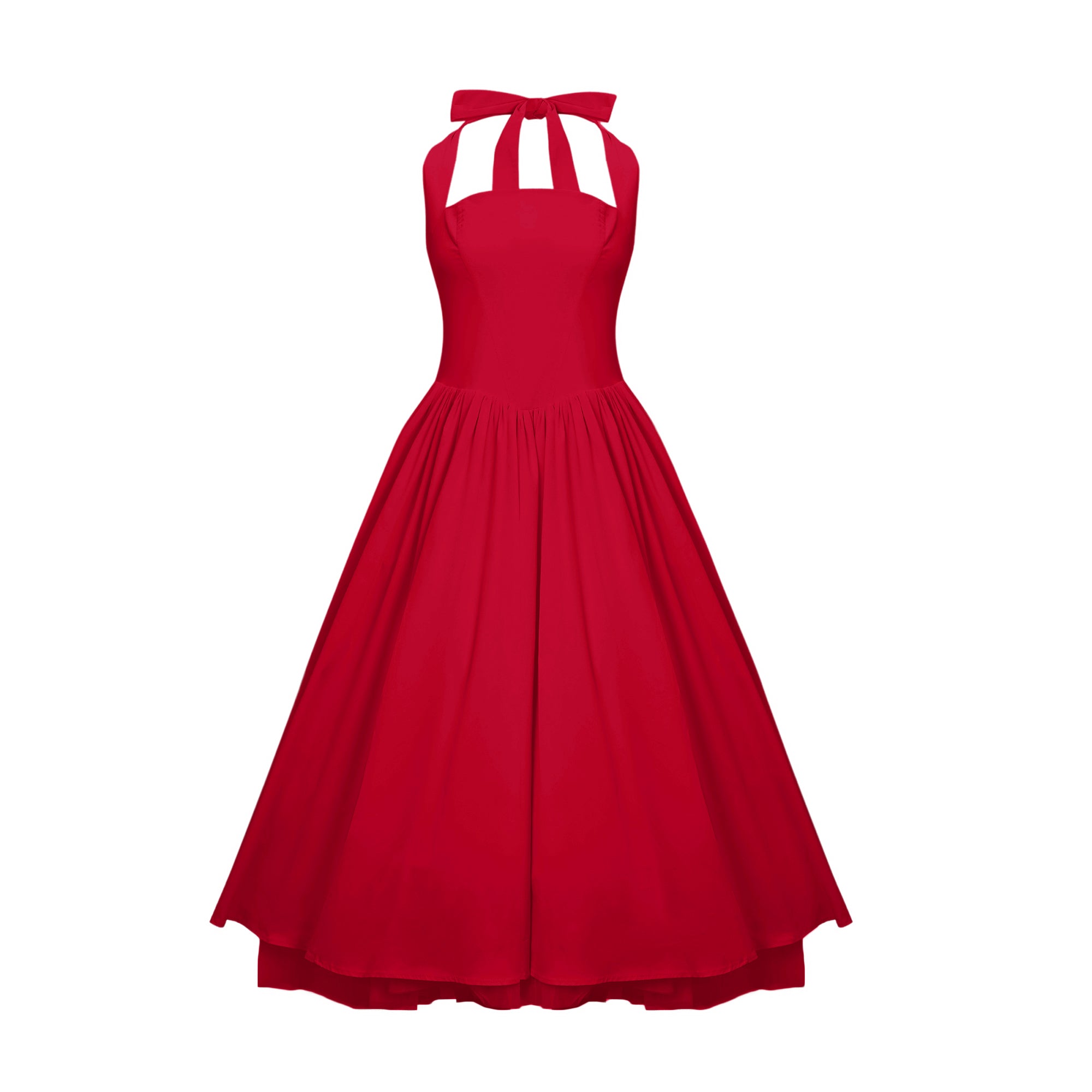 Eponine Red Layered Flared Hem Midi Dress