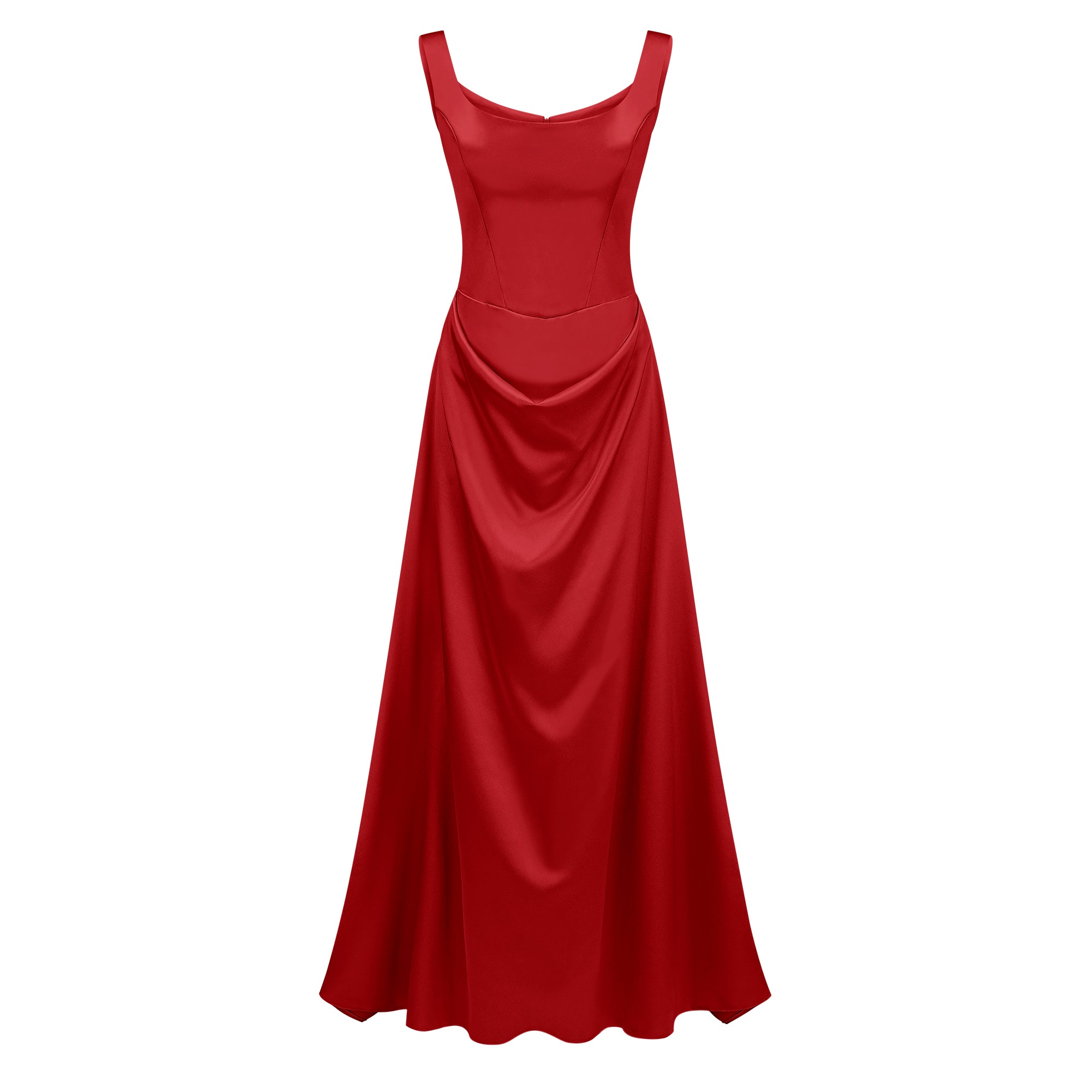 Fiona Red Satin Square Neck Maxi Dress