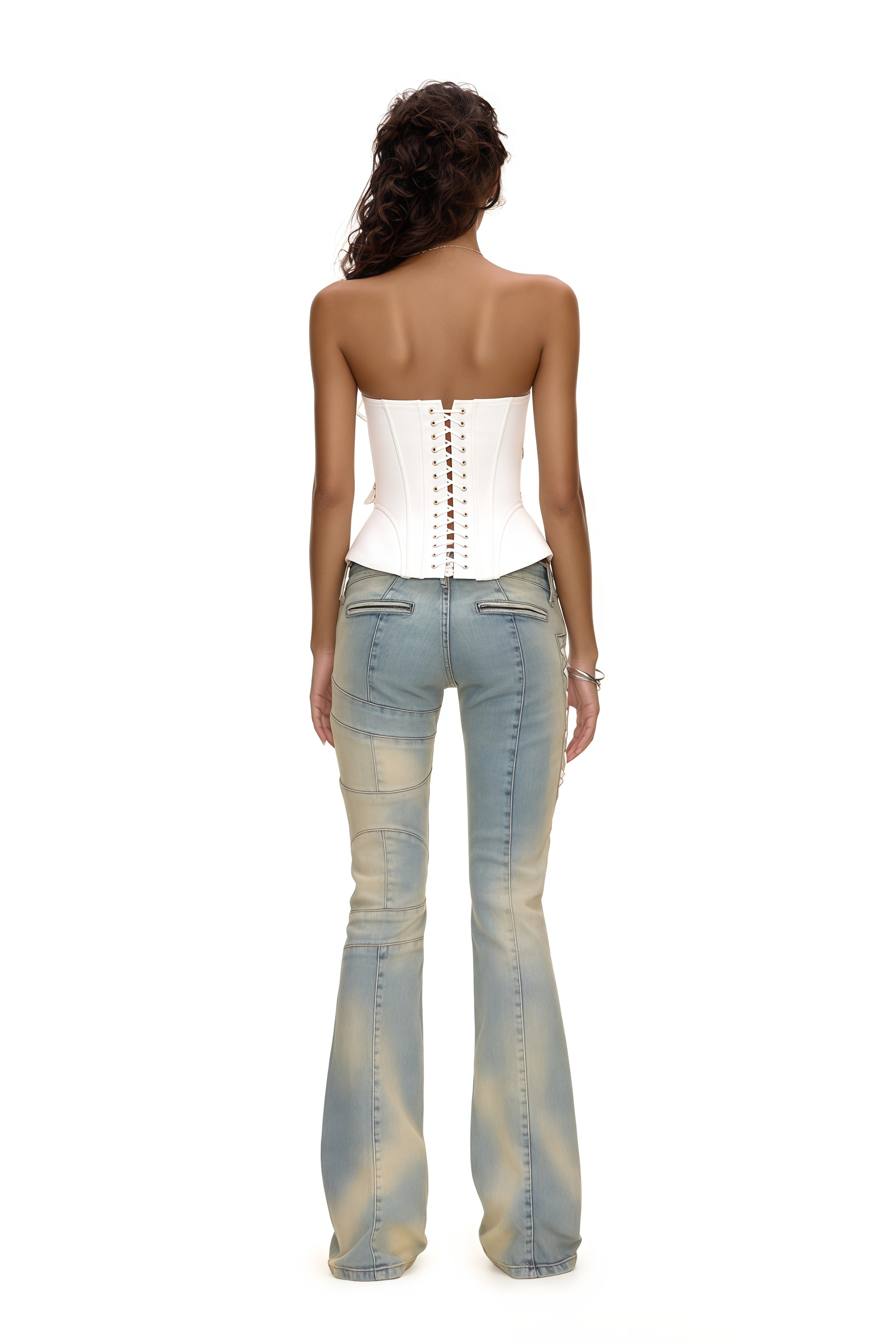 Tiril White Studded Belted Corset Top