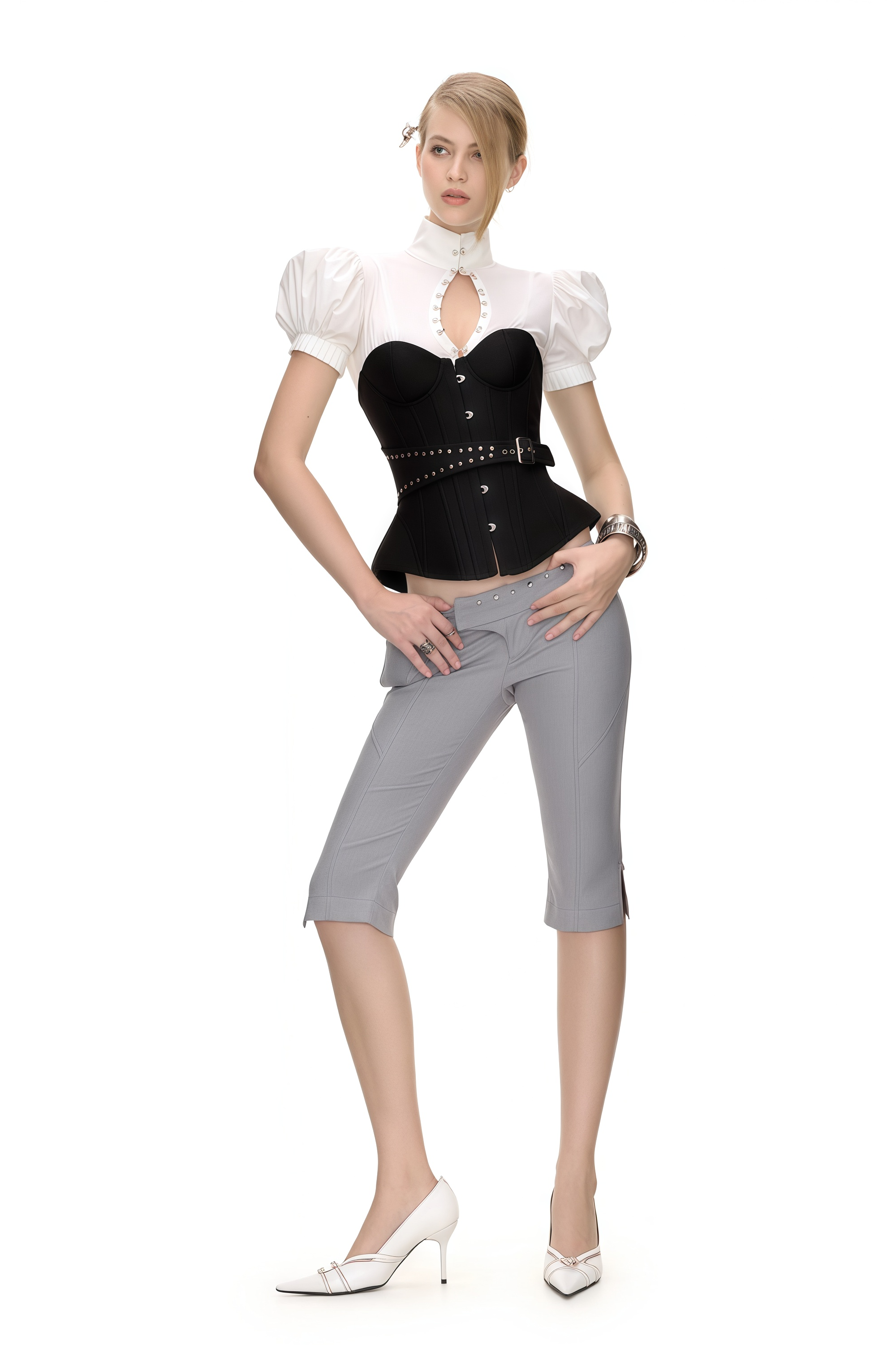 Tiril Black Studded Belted Corset Top