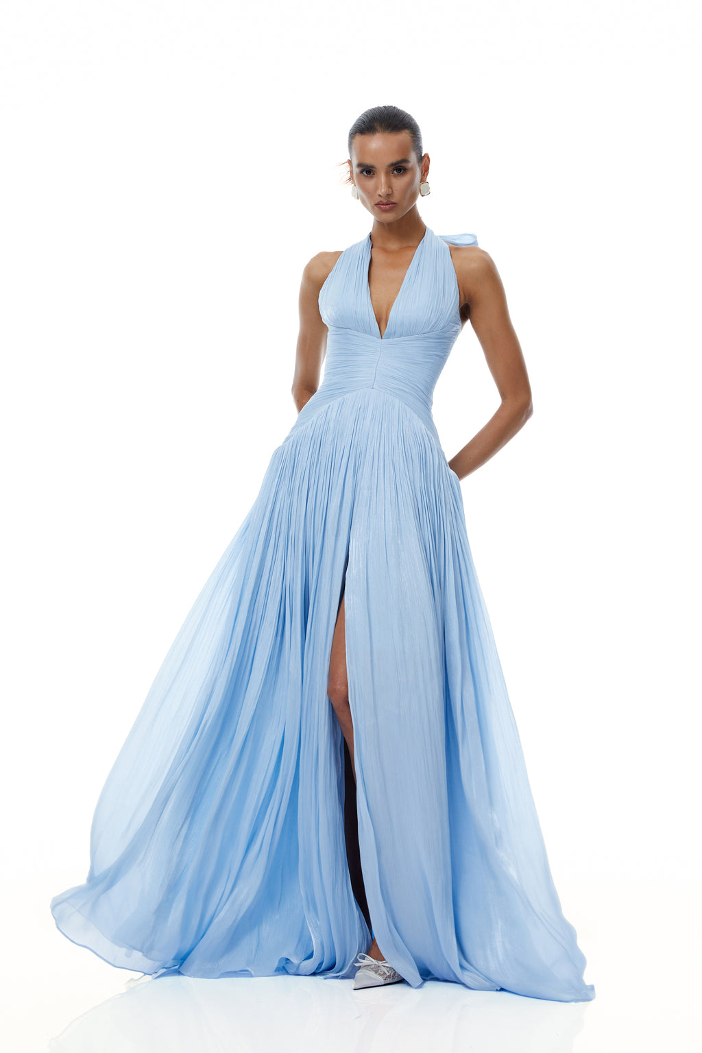 Térébenthine Blue Glossy Gathered Maxi Dress