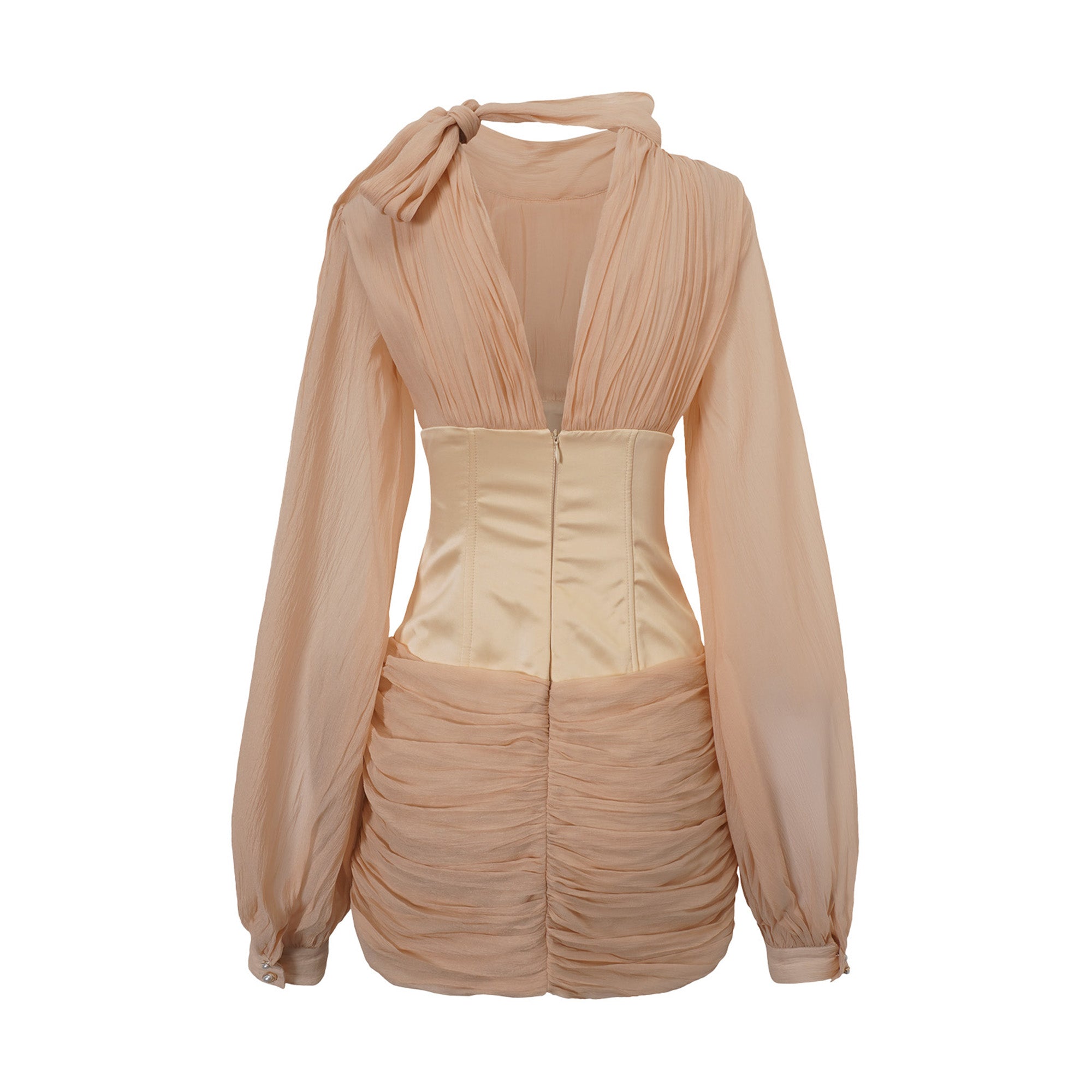 Téa cinched-waist floral-appliqué panelled mini dress