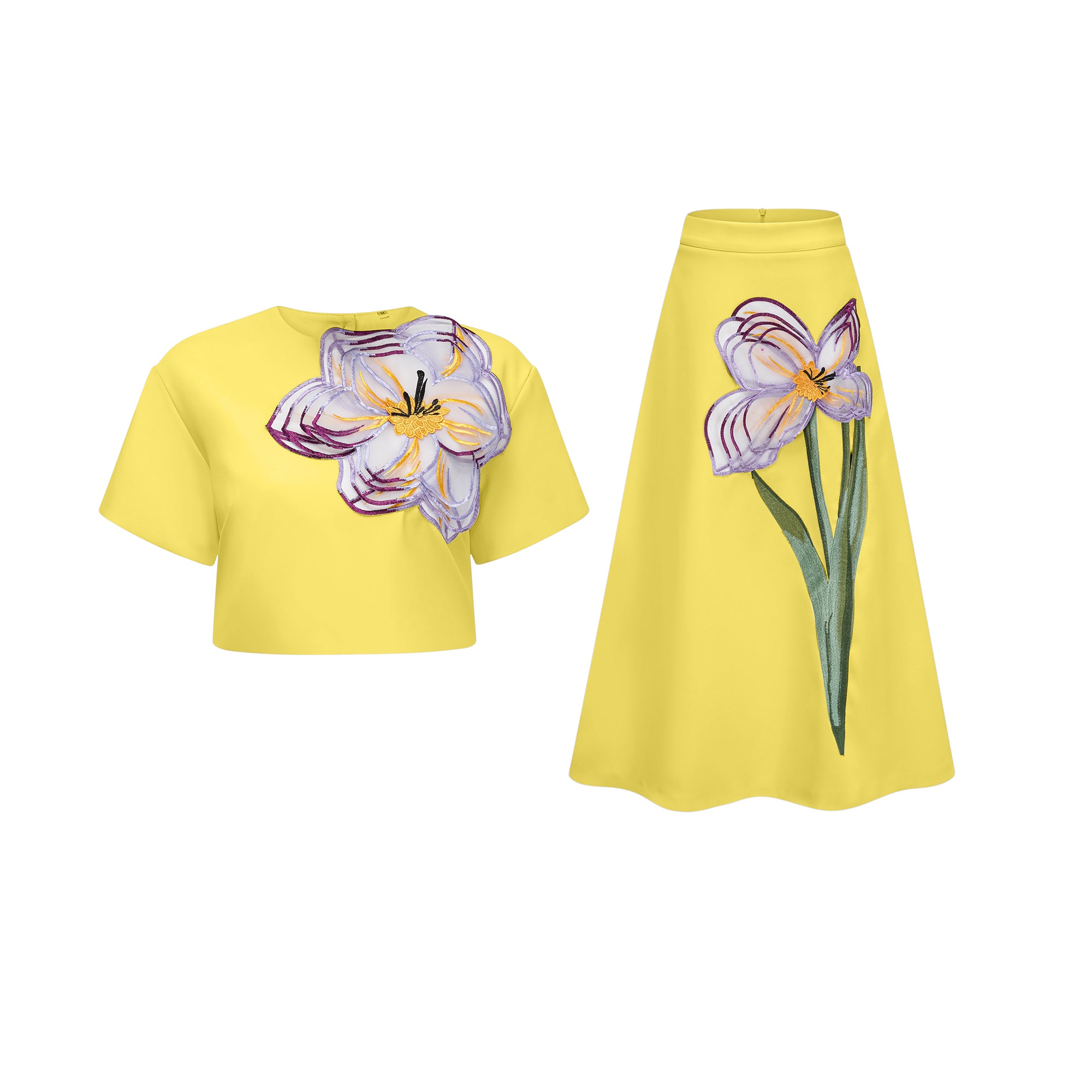 Irène Yellow Sequin Floral Embroidered Matching Set