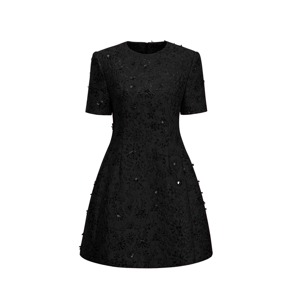 xaviera rose applique mini dress in black
