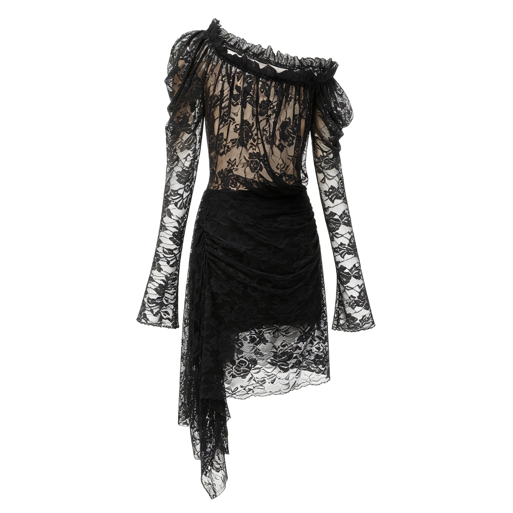 Alexis Black Semi-Sheer Floral Lace Mini Dress