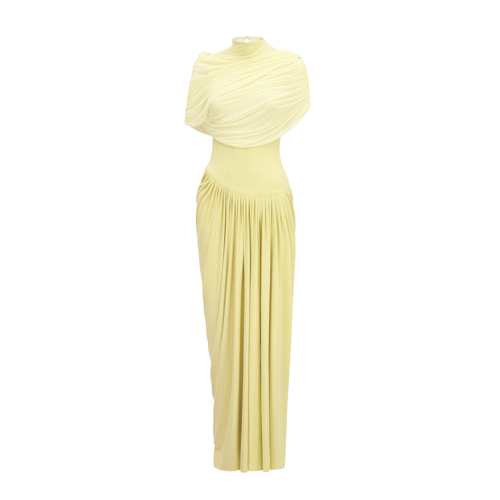 Yellow Pleated Maxi Dress With Long Silhouette main image 1