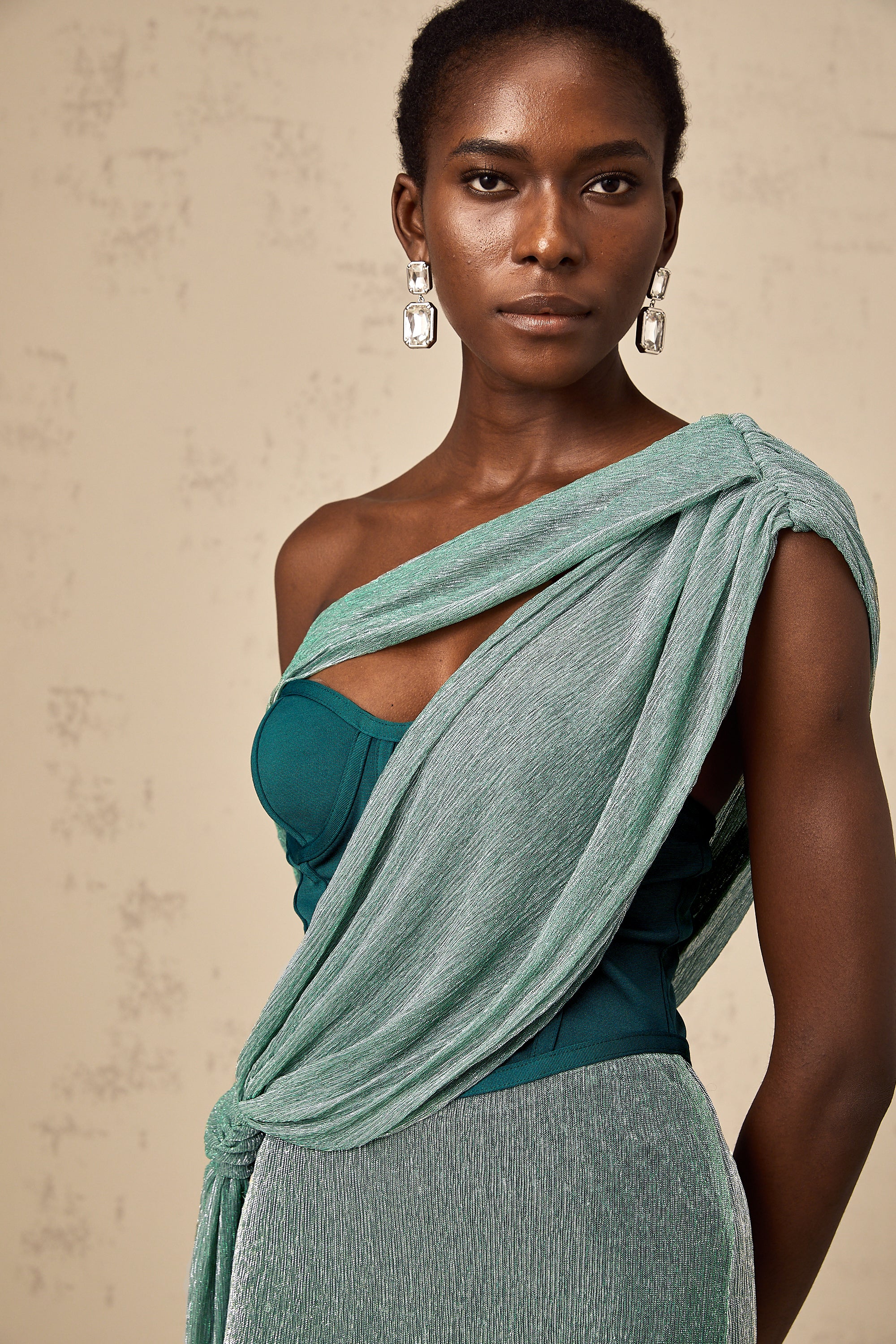 Delphine ribbon-design corset maxi dress in Green