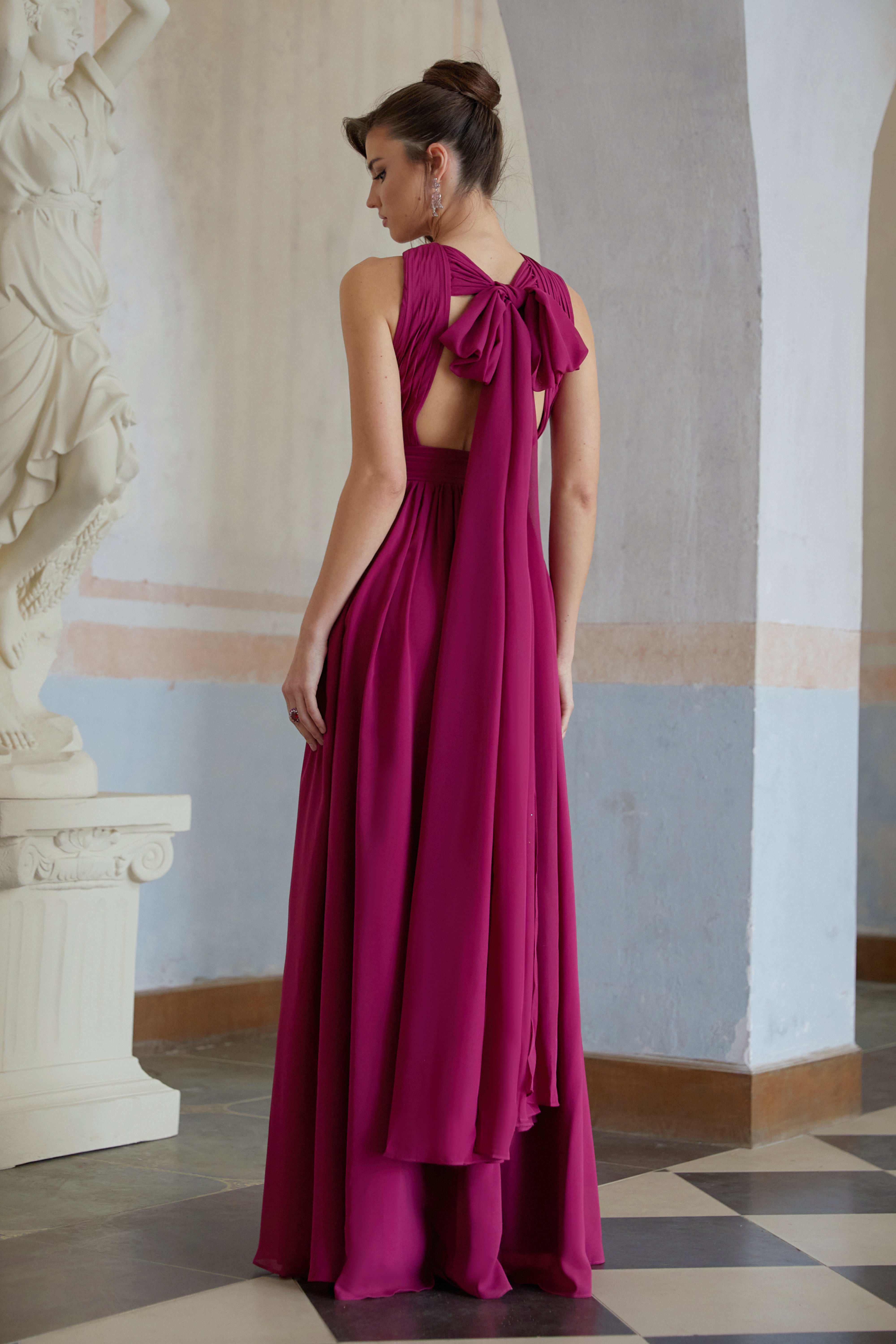 Ioana Purple Cross-Over Pleated Maxi Dress