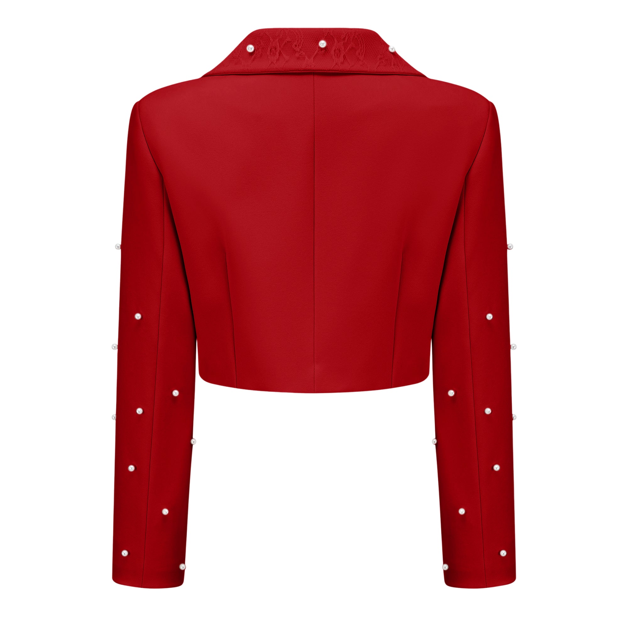 Maja Red Faux Pearl Jacket & Pleated Skirt Set