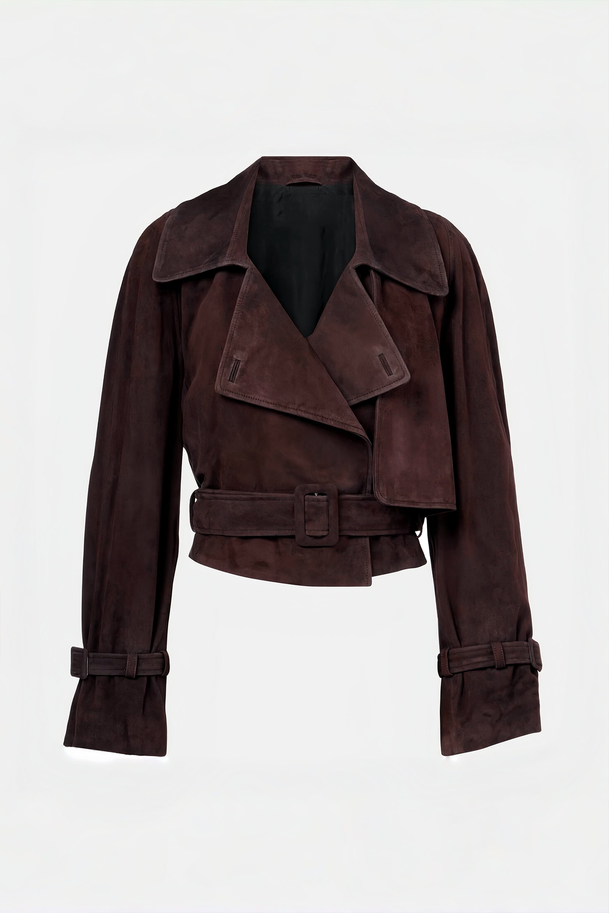 Esperanza Brown Belted Suede Short Biker Jacket