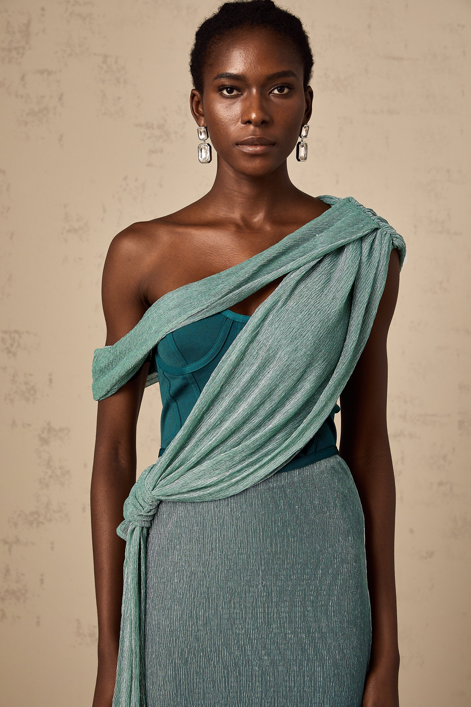 Delphine ribbon-design corset maxi dress in Green