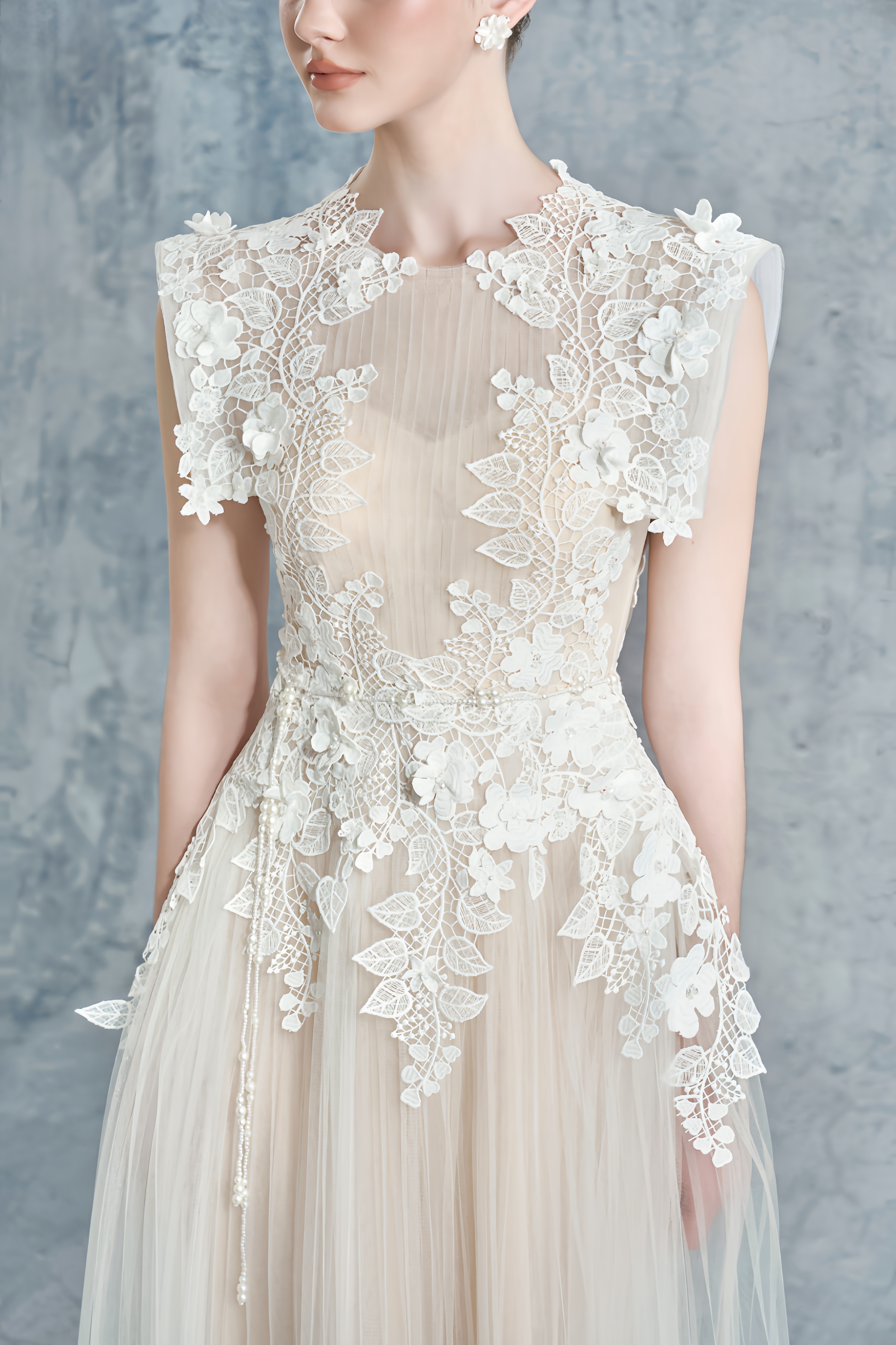 Annabelle Flower-appliqué Tulle Midi Dress