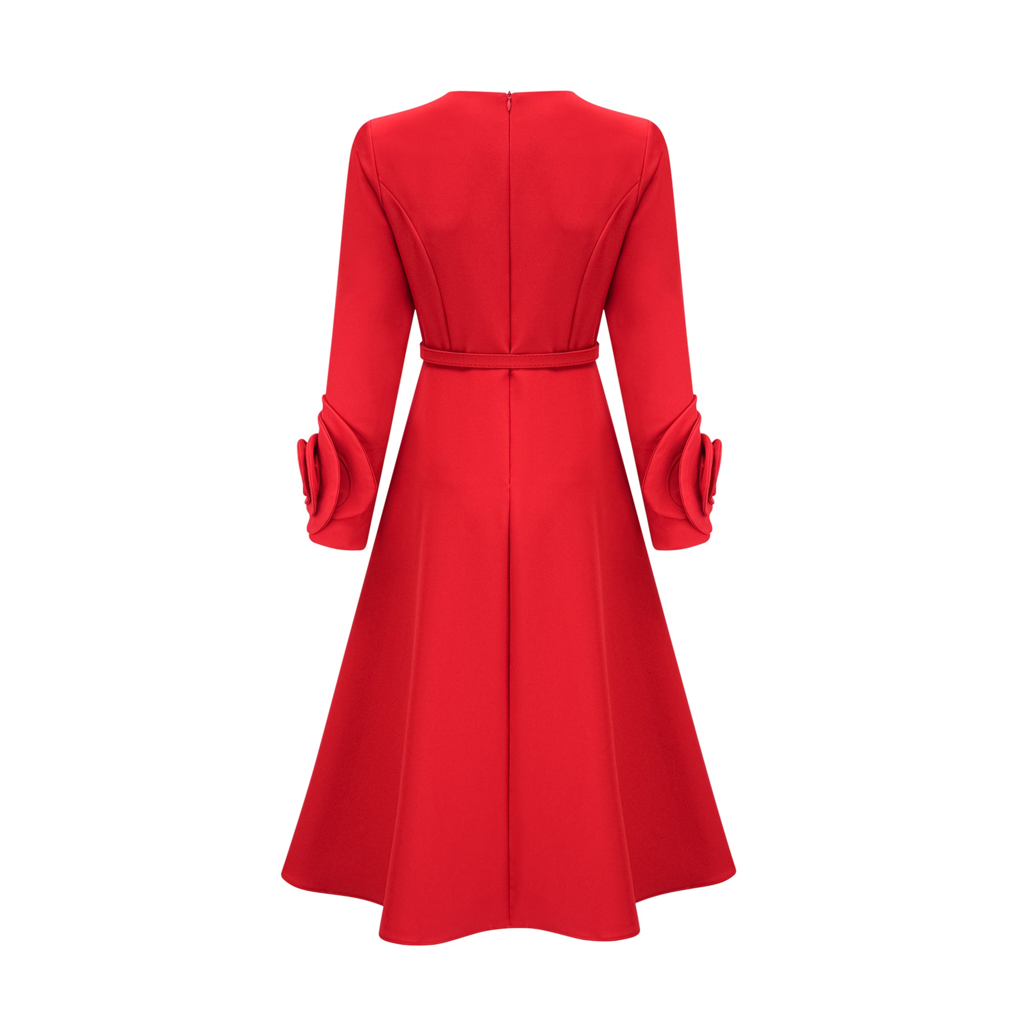 Elysia floral-embellished red long-sleeve dress