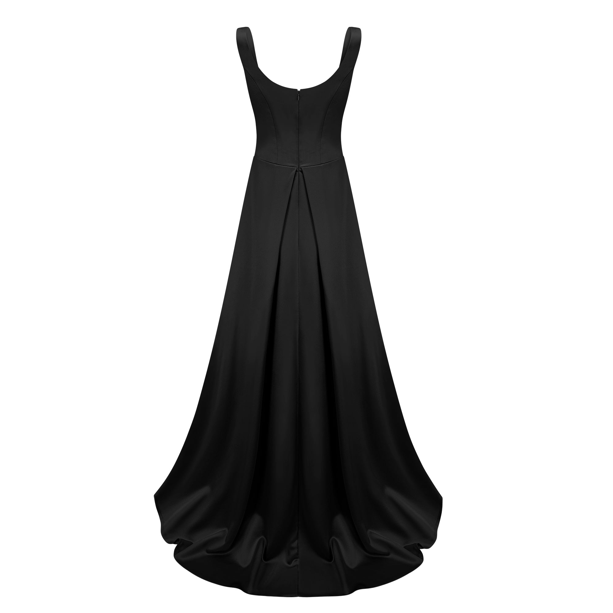 Fiona Schwarzes Satin-Maxikleid mit eckigem Ausschnitt