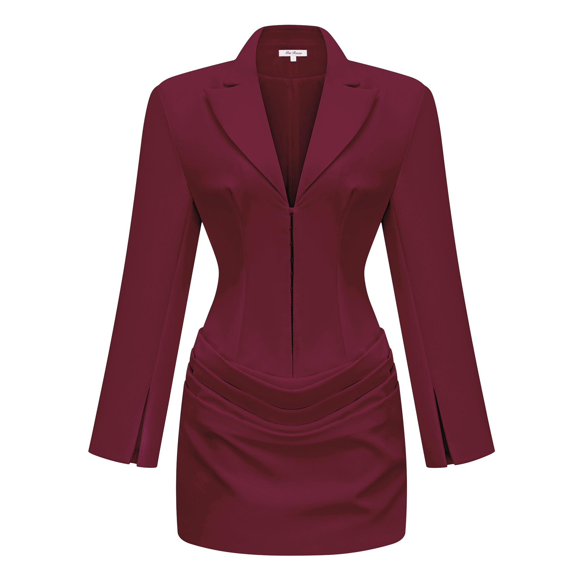 Rosette Burgundy Ruched Blazer Mini Dress