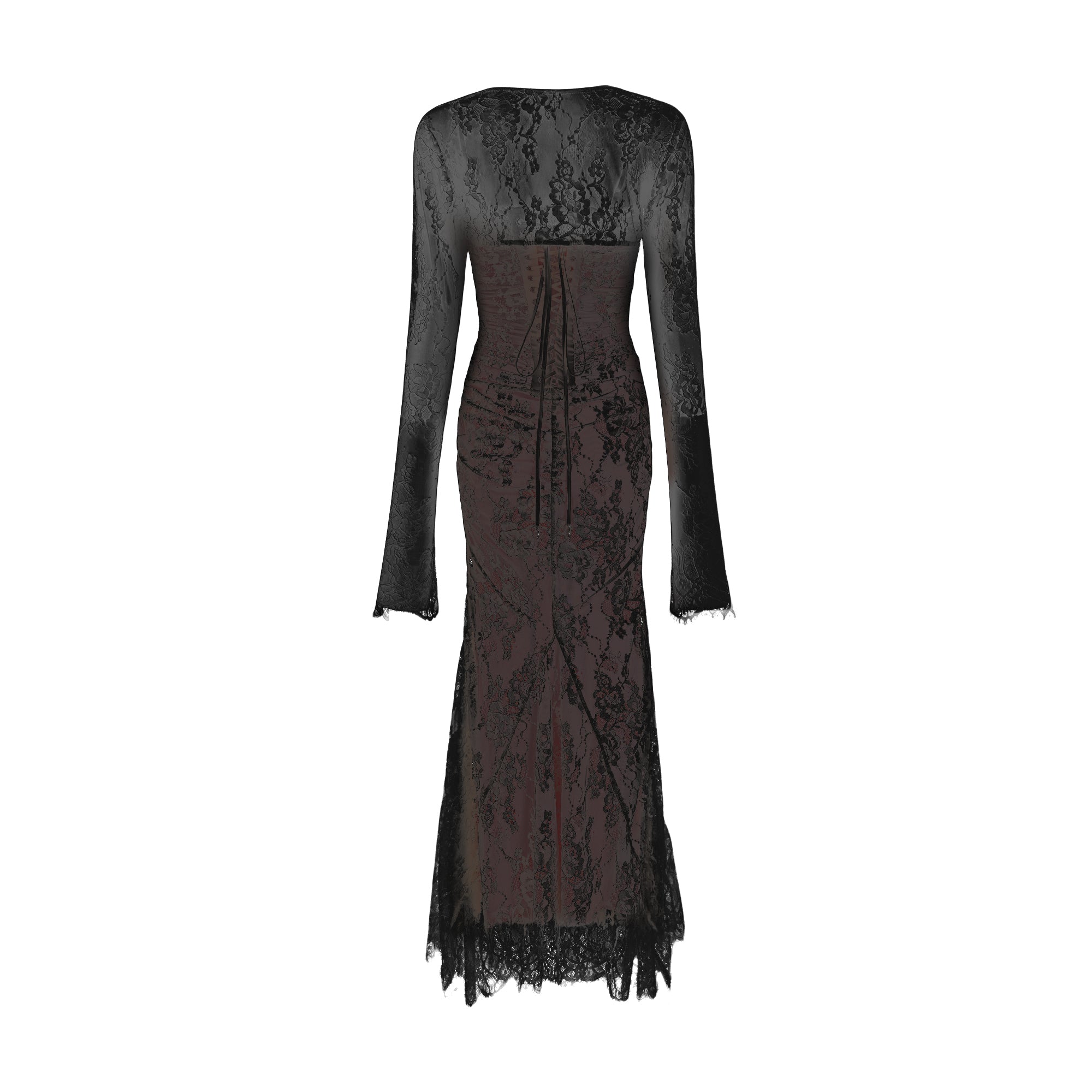 Valérie Maxikleid aus weißem Netzstoff mit Blumenspitze