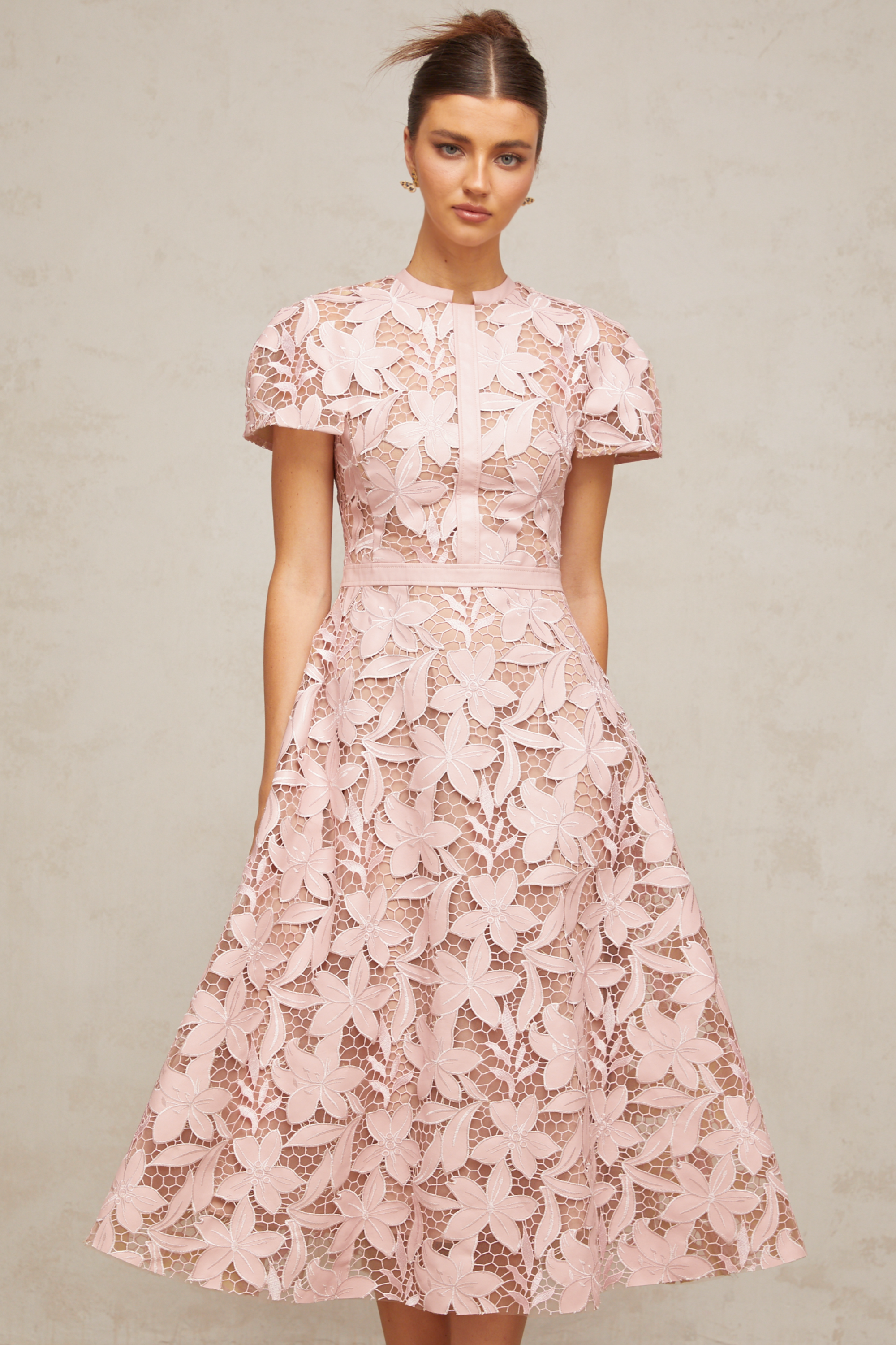 Pink Lace Midi Dress