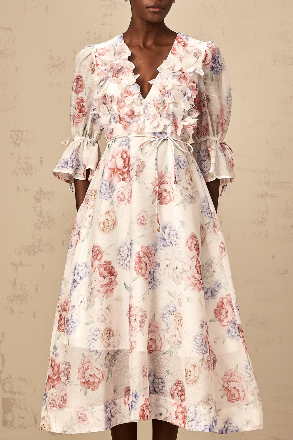 3D Floral Glittery Tea Length Dress main image 1