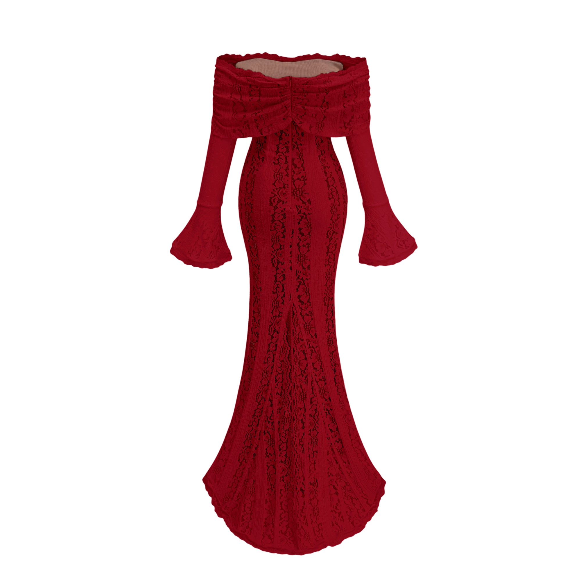 Émeline floral lace train-design maxi dress in Red
