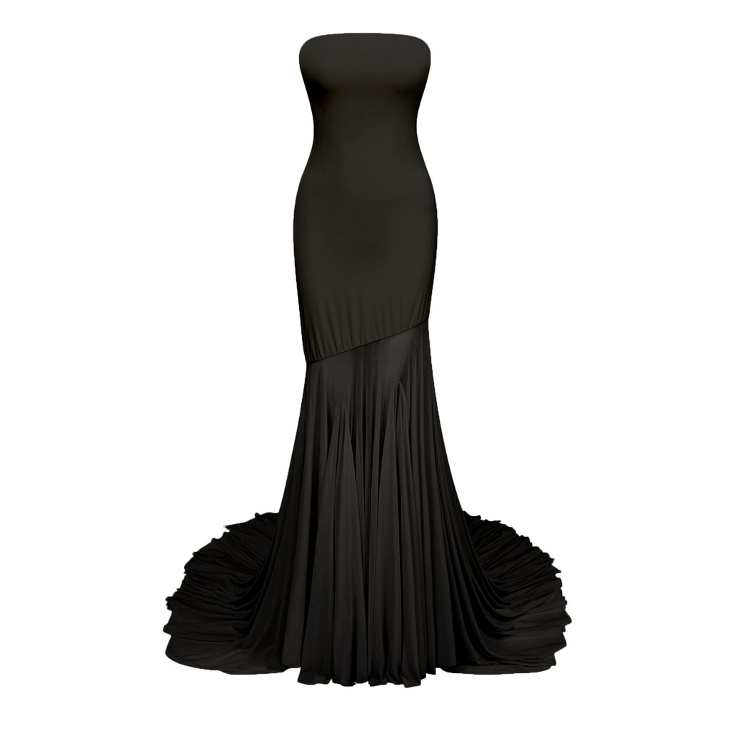 Josiane Black Off-shoulder Sheer Tulle Maxi Dress