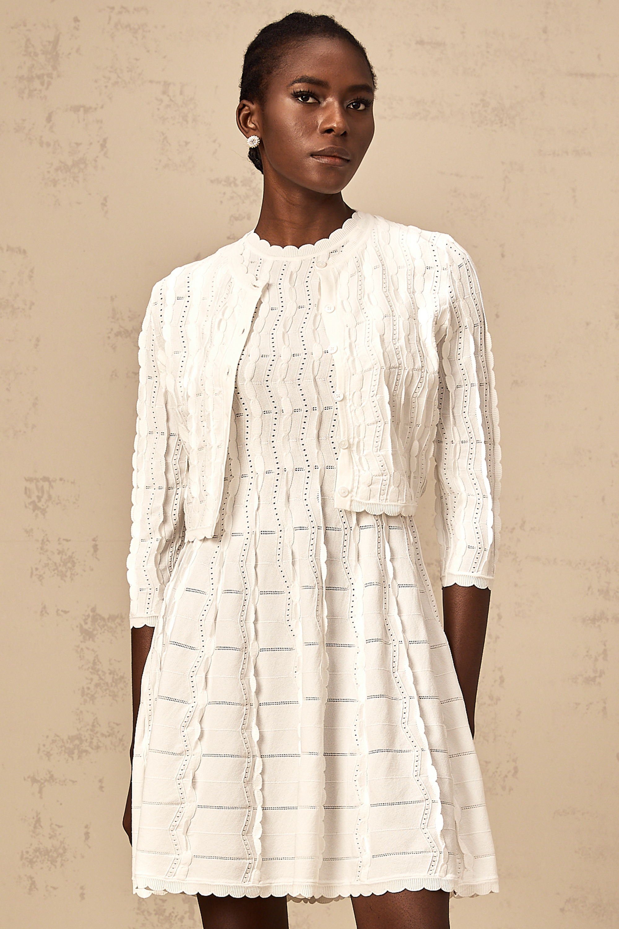 Esmée white ruffled knitted cardigan