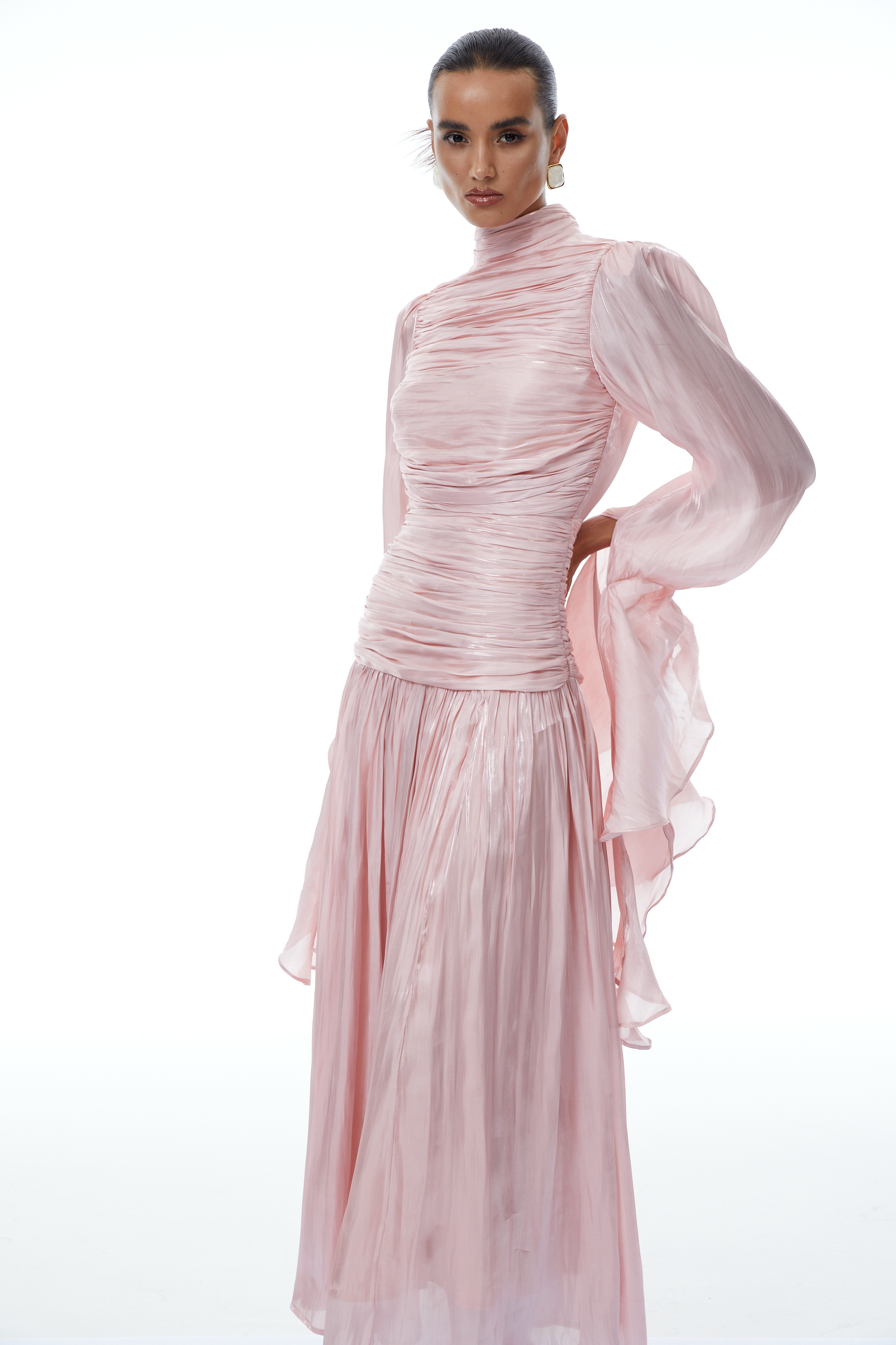 Sarolta Pink Glossy Ruched Maxi Dress