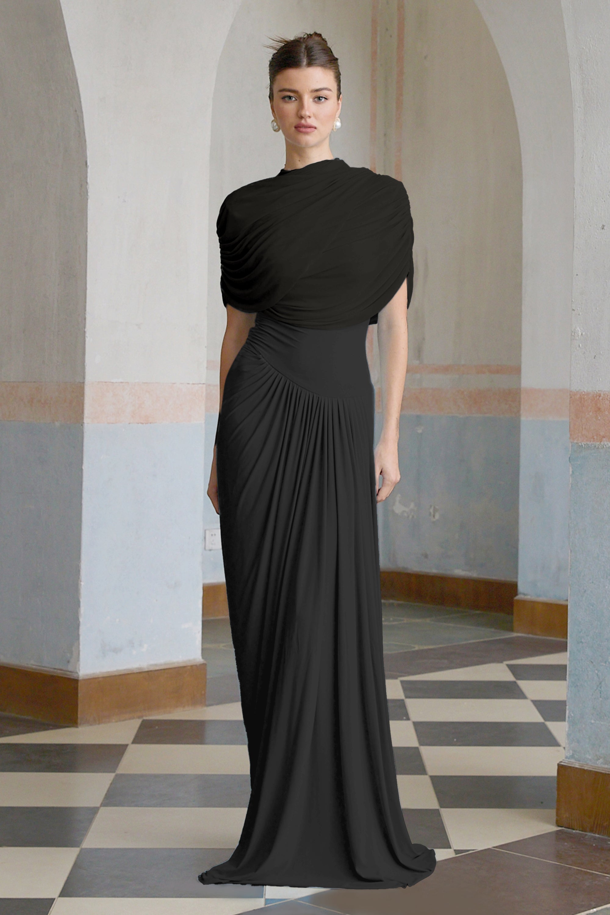 Asymmetrical Pleated Maxi Dress