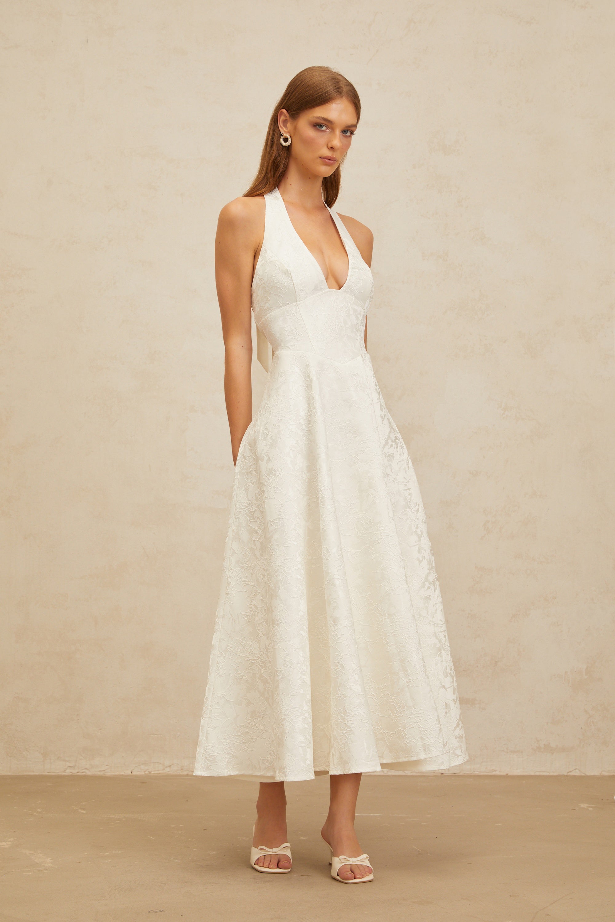 Céline White Glamorous Event Midi Dress