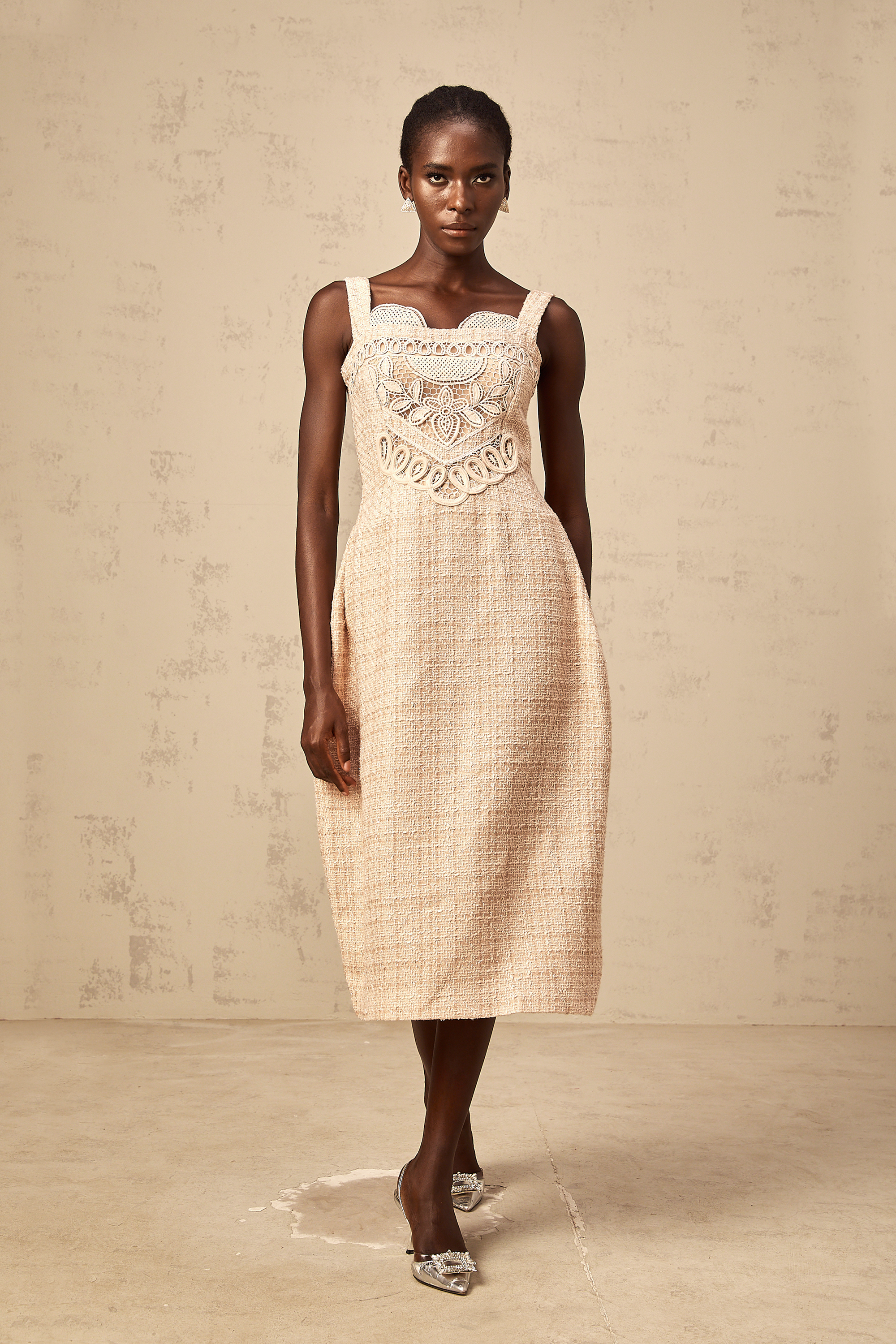 Véronica neutrals interwoven embroidered mini dress