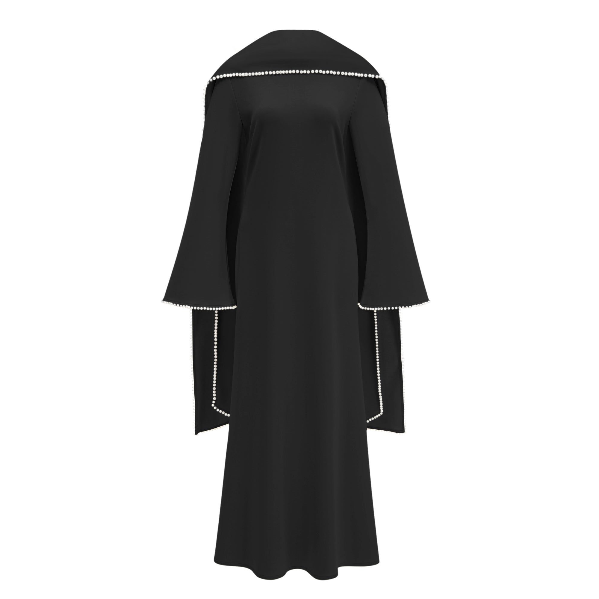 فستان ماكسي أسود من بيوروسكا مزين بتفاصيل شال وحواف اللؤلؤ