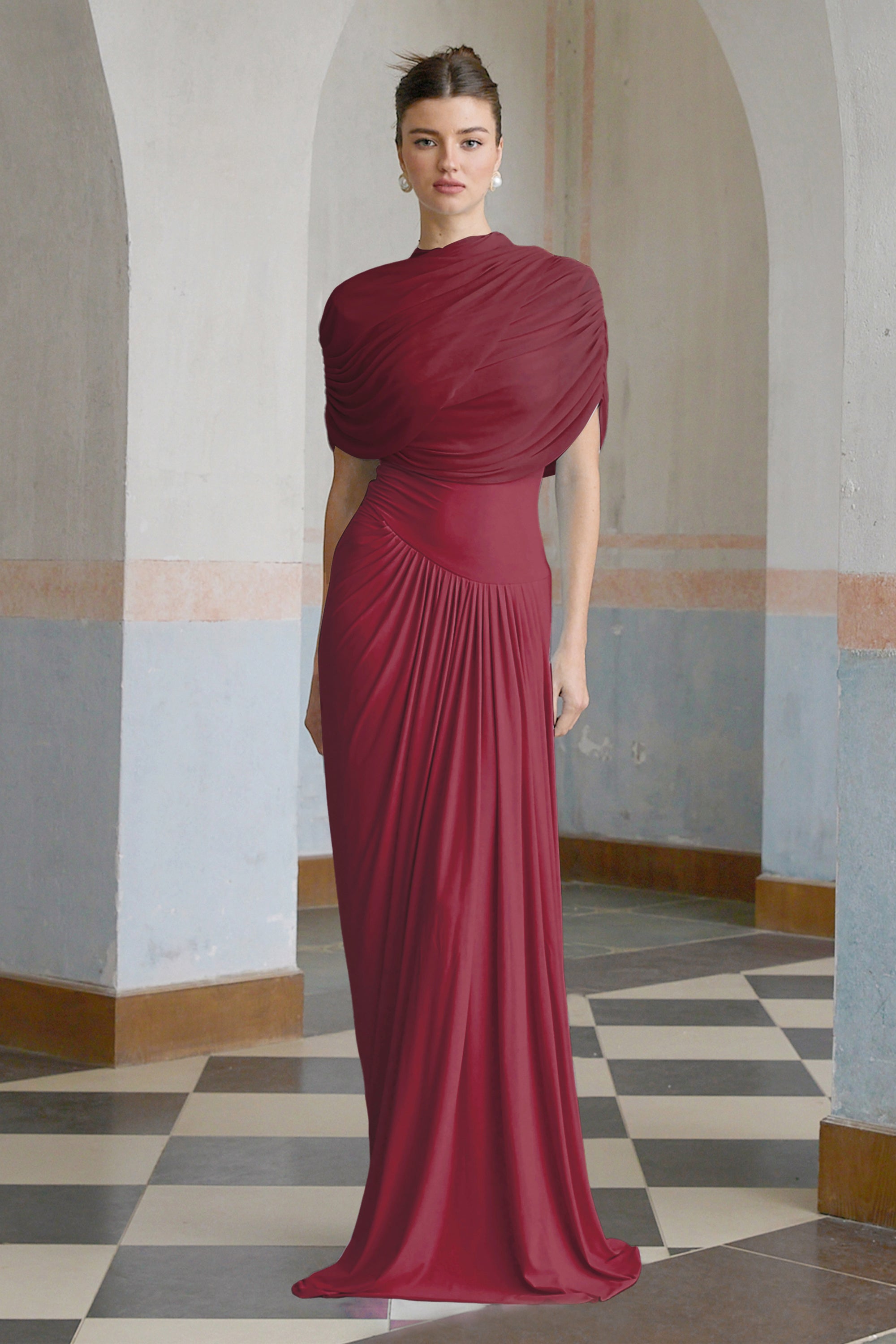 Asymmetric Pleated Maxi Dress