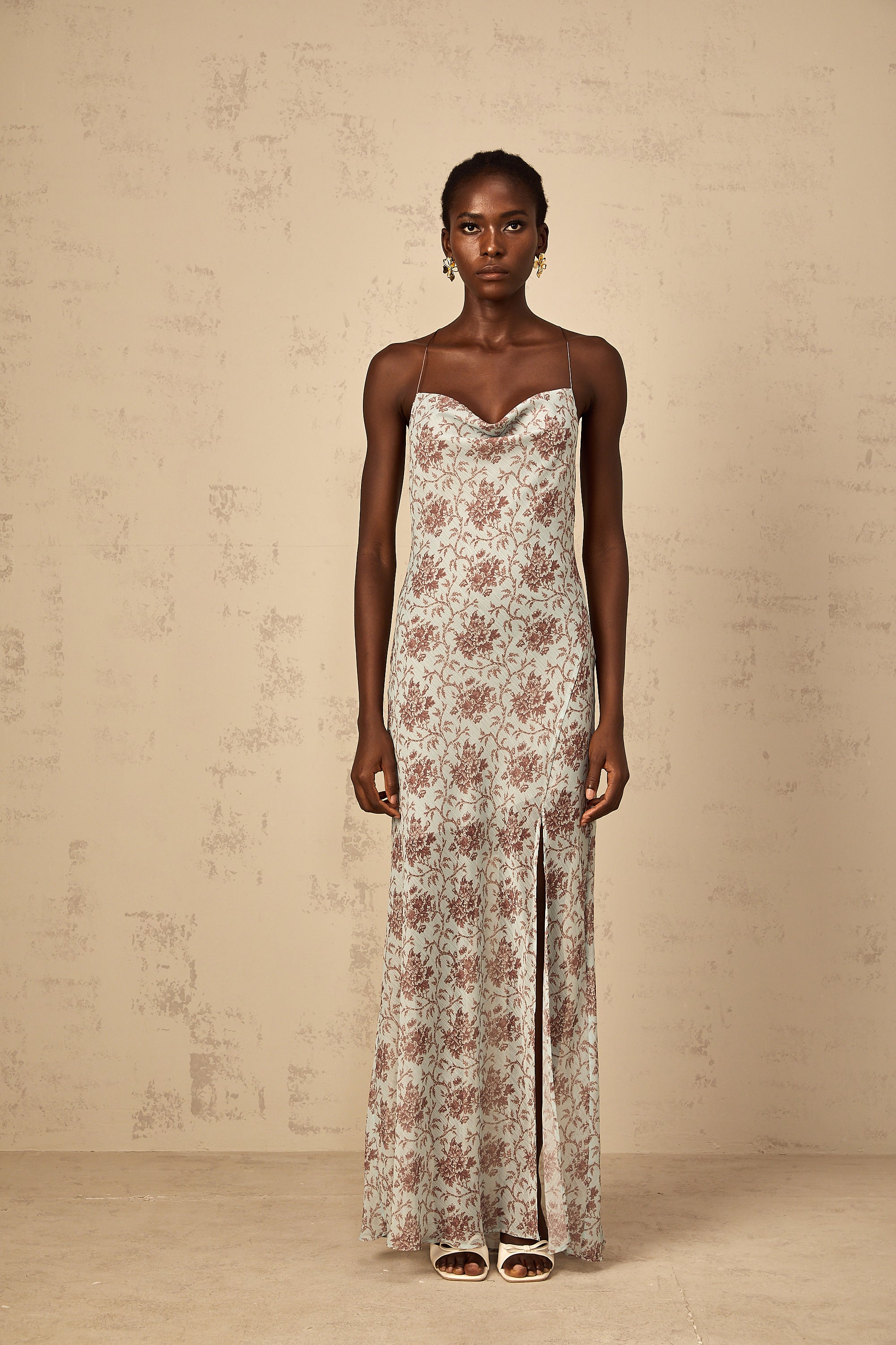 Honorine Blue Sleeveless Floral Print Maxi Dress