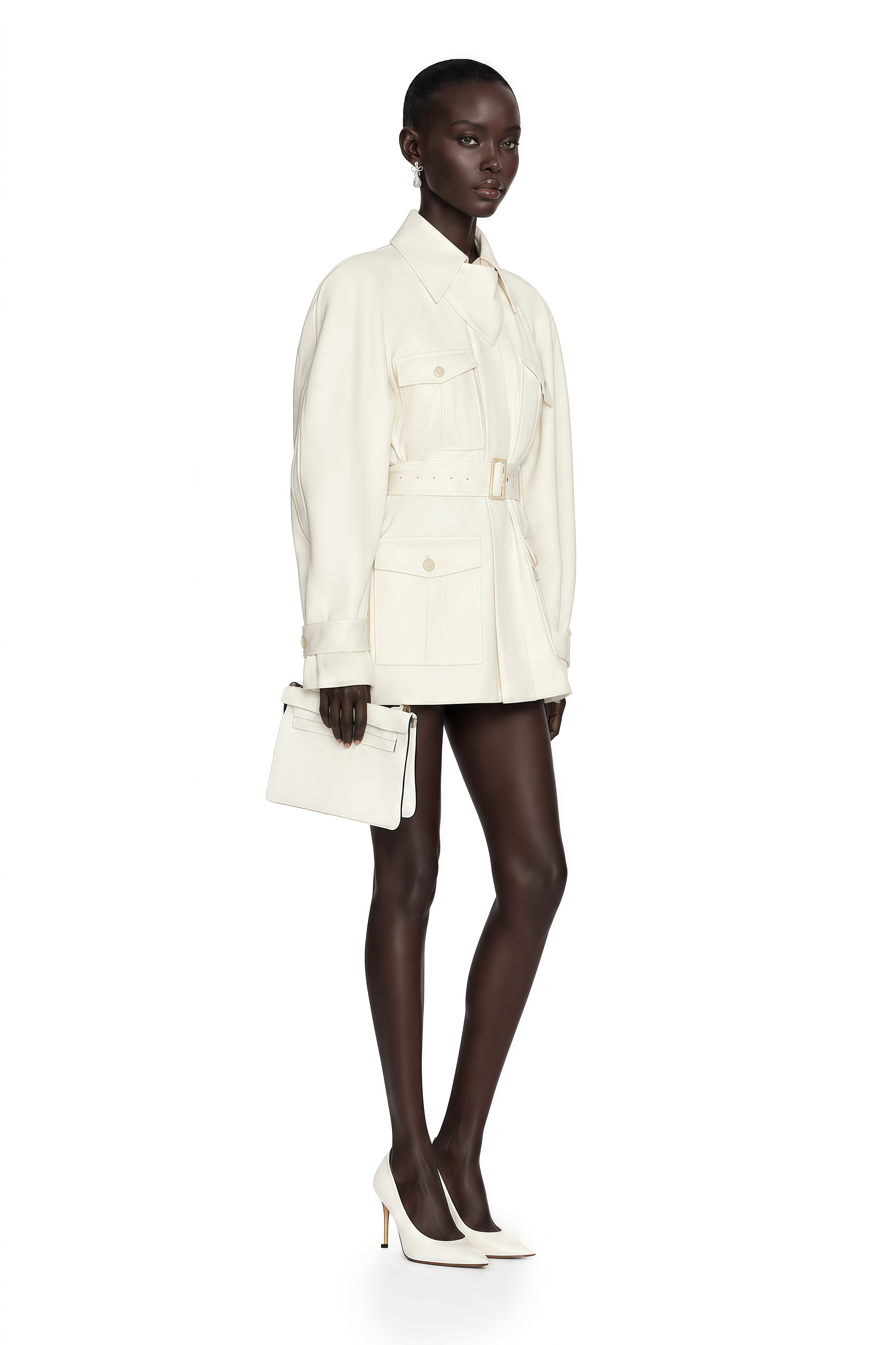 Ambre Cream White Belted Trench Coat