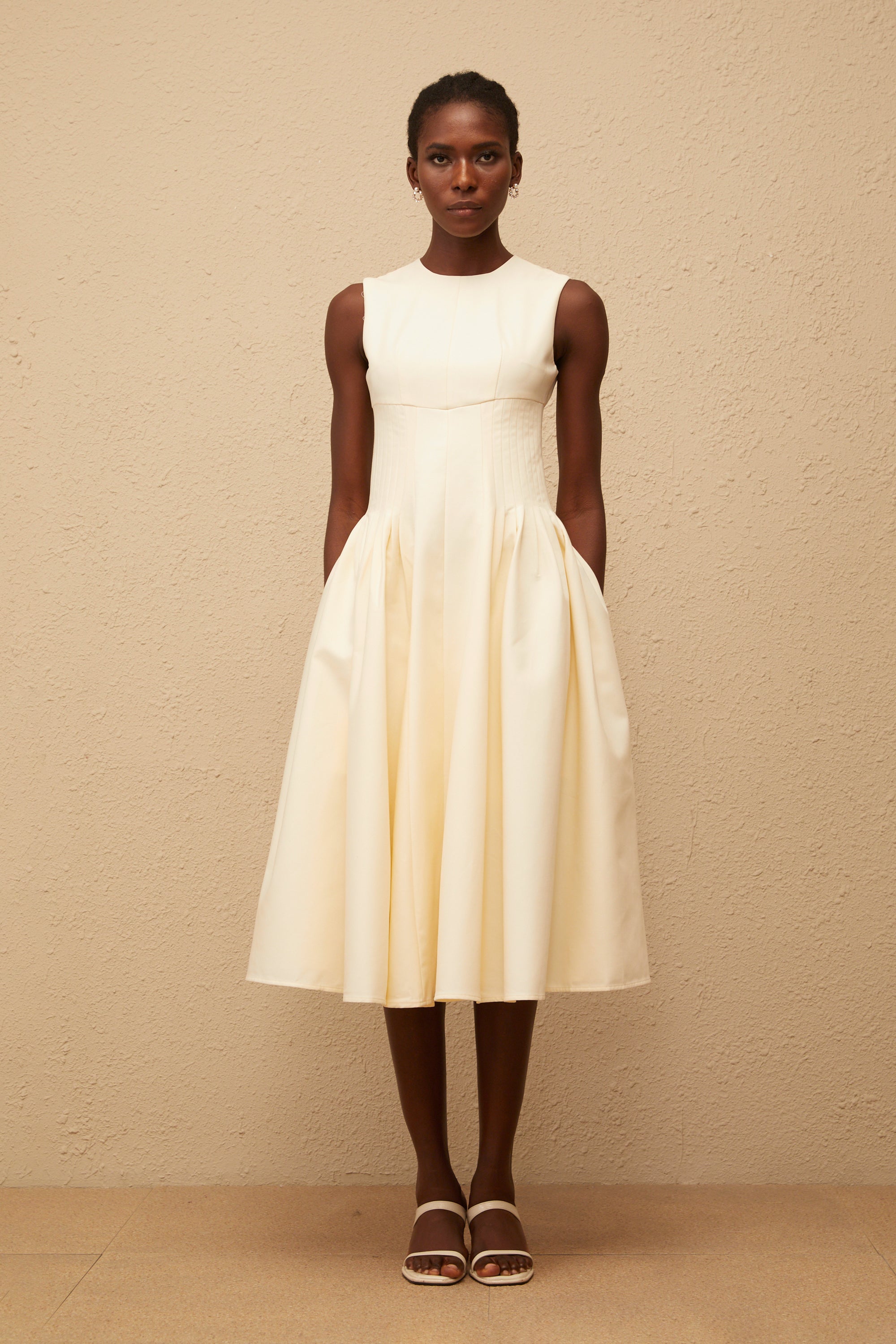 Velours Neutral Voluminous Midi Dress