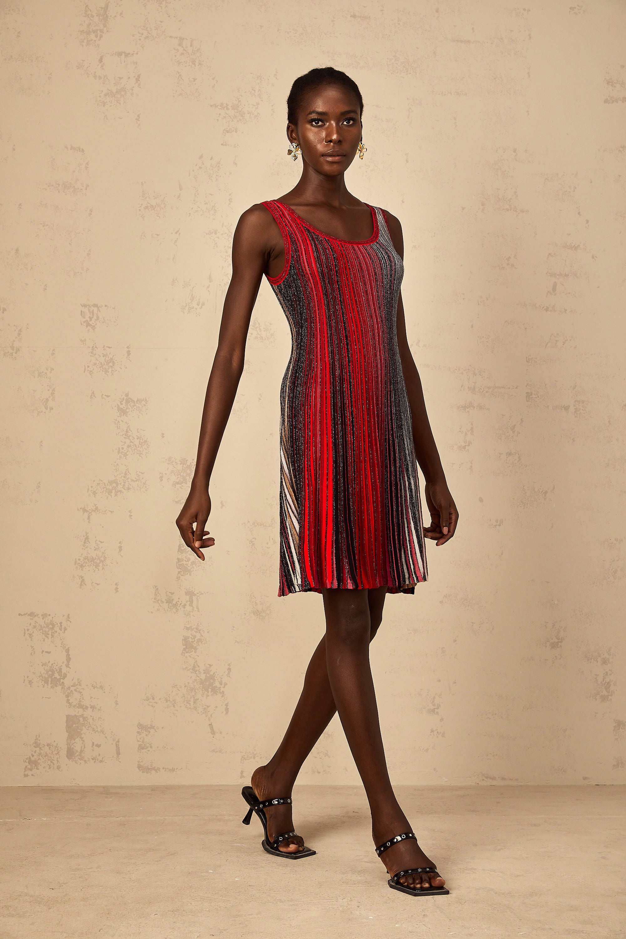 Amaryllis Red Sequin Striped Knit Mini Dress