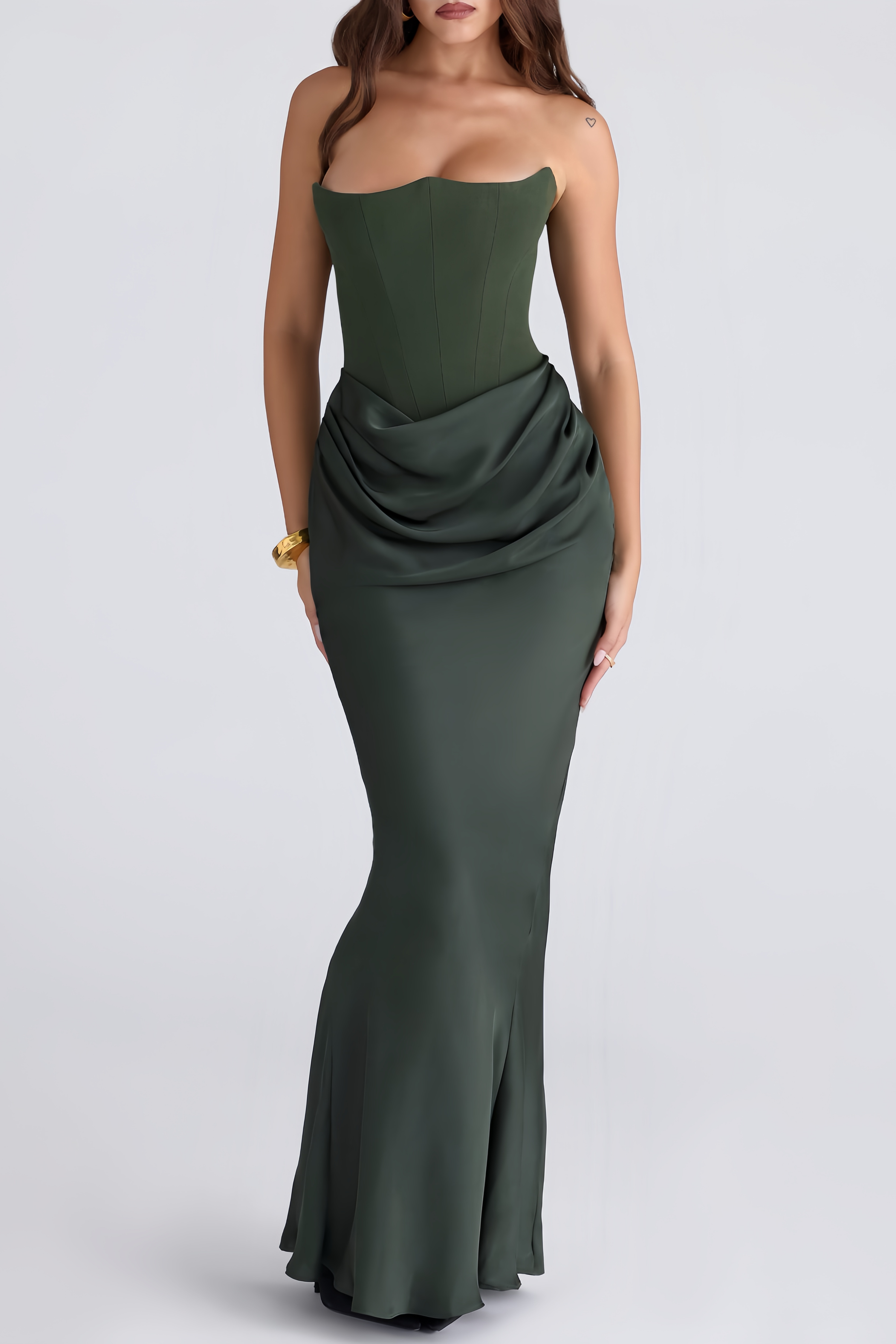 Aurore Olive Off-Shoulder Maxi Dress