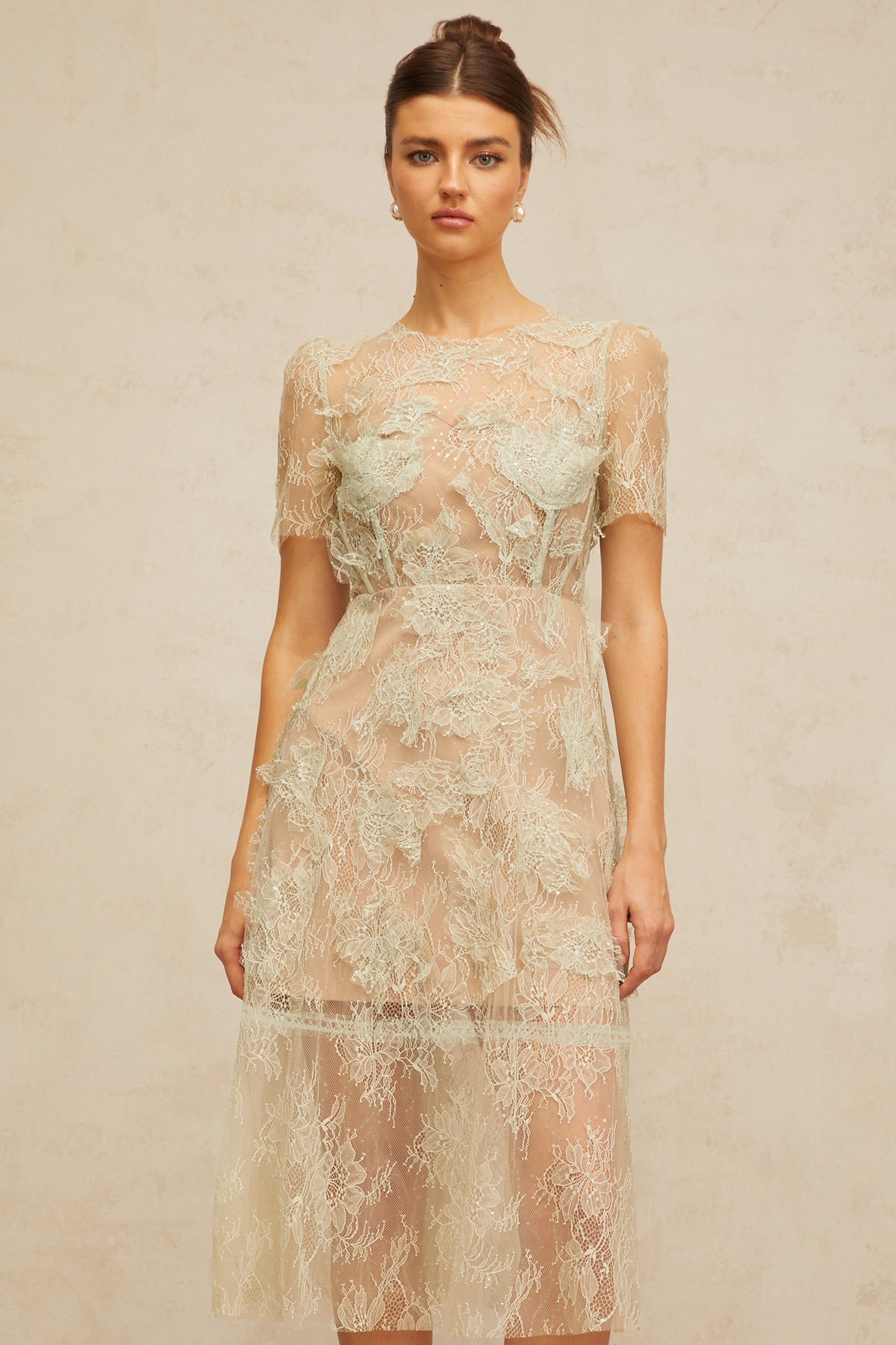 Ivana – Grünes Mini-Hemdkleid mit Spitzeneinsatz